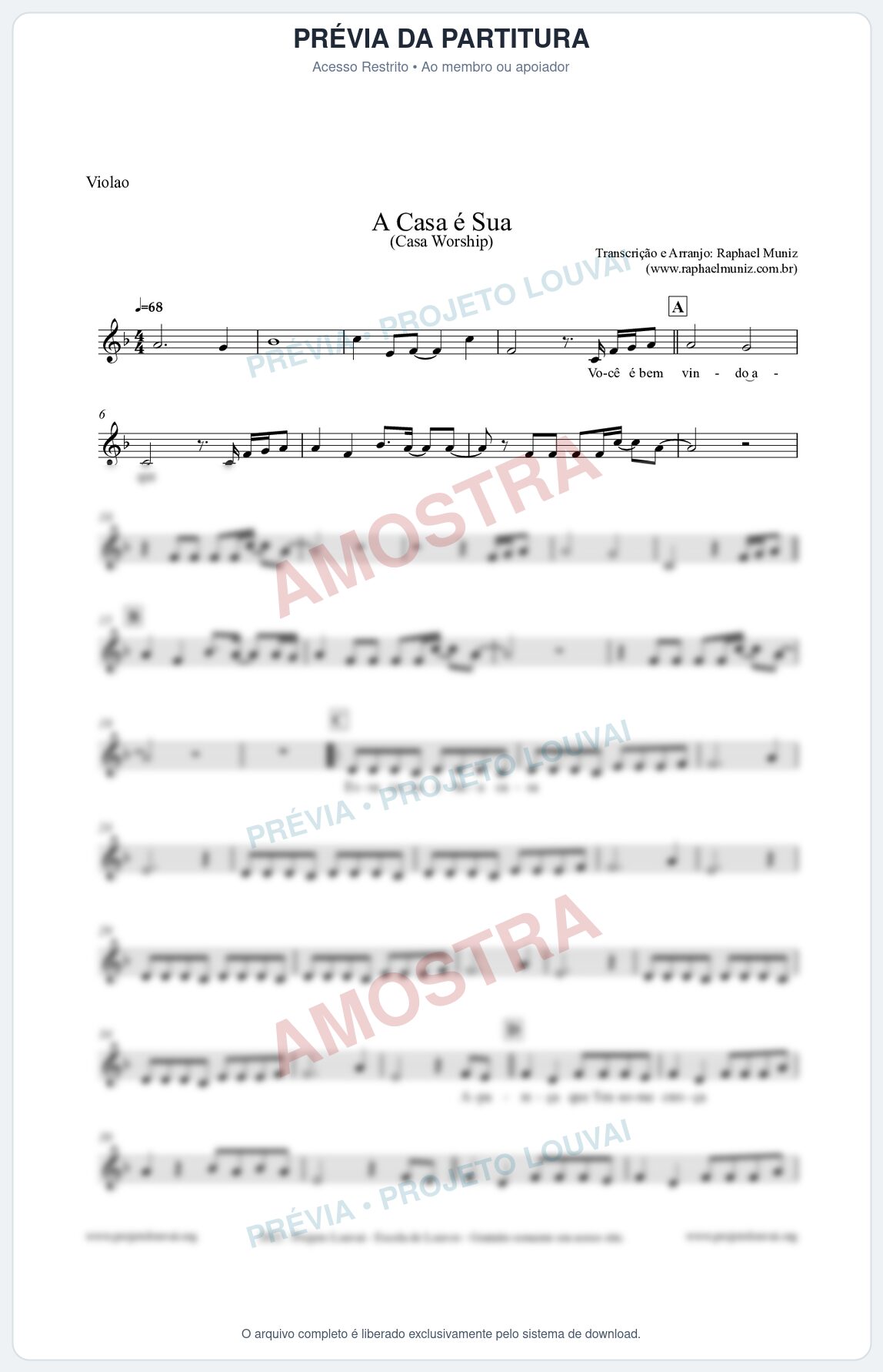 Prévia protegida da primeira página da partitura Partitura para Violão - A Casa é Sua - Casa Worship