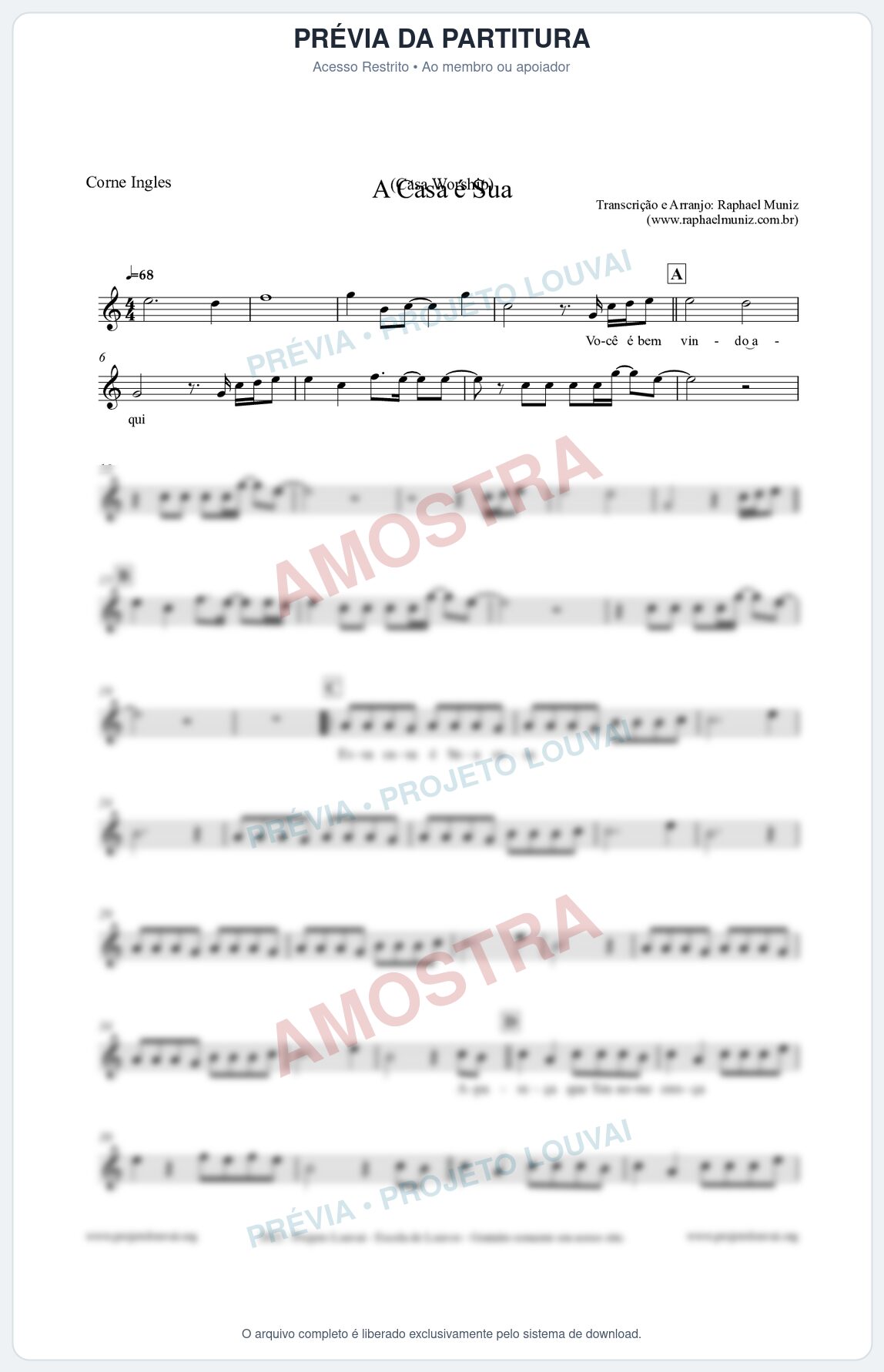 Prévia protegida da primeira página da partitura Partitura para Corne Inglês - A Casa é Sua - Casa Worship