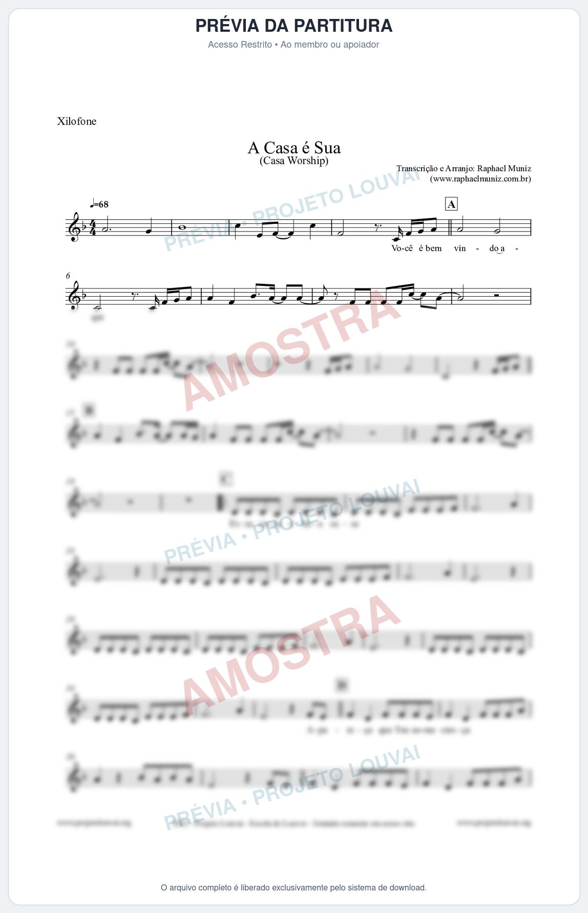 Prévia protegida da primeira página da partitura Partitura para Xilofone - A Casa é Sua - Casa Worship