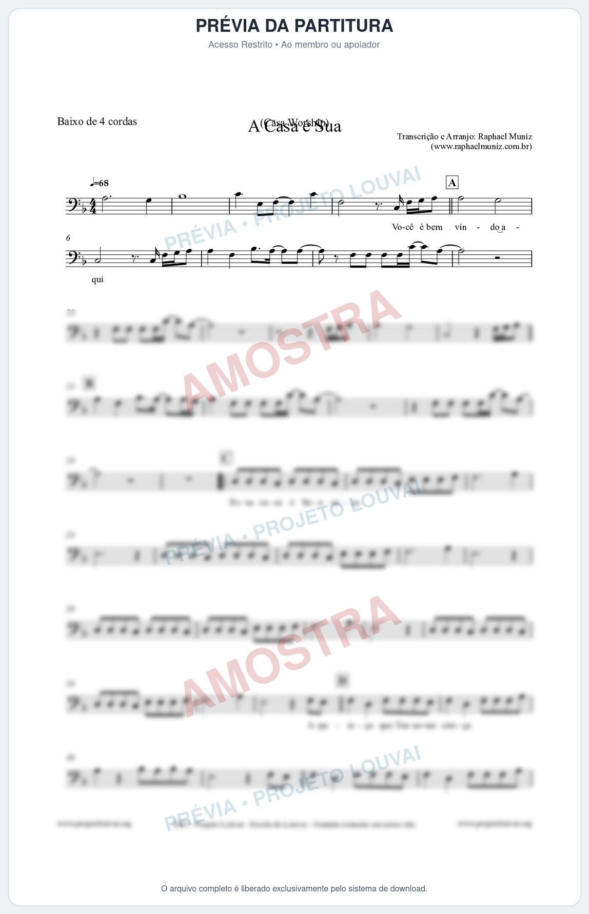 Prévia protegida da primeira página da partitura Partitura para Baixo de 4 cordas - A Casa é Sua - Casa Worship