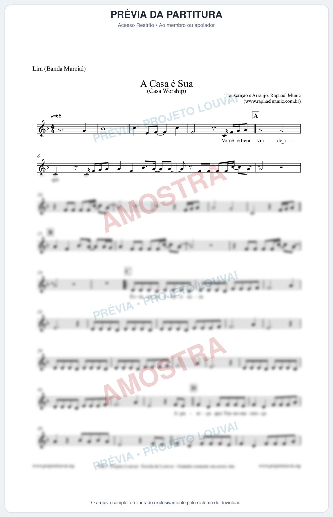 Prévia protegida da primeira página da partitura Partitura para Lira (Banda Marcial) - A Casa é Sua - Casa Worship