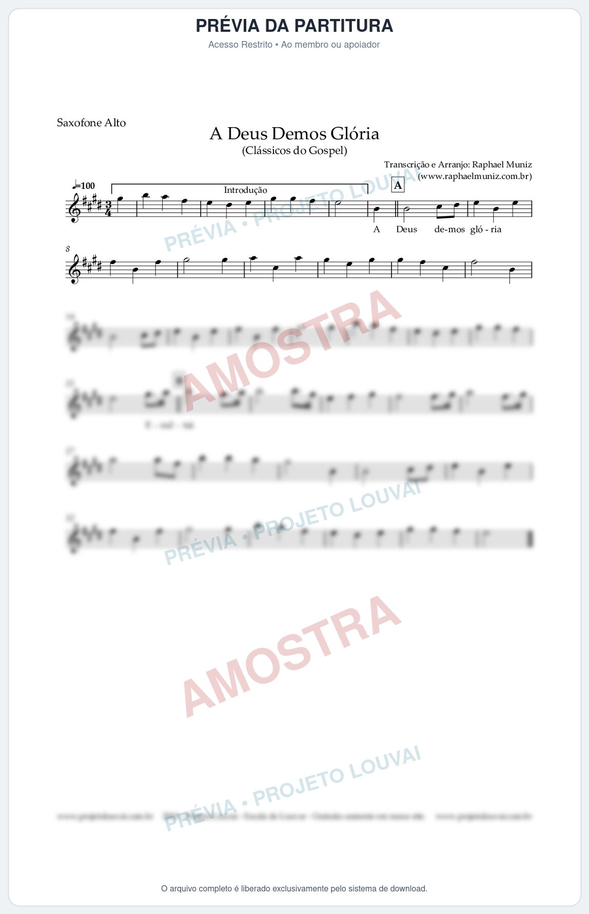Prévia protegida da primeira página da partitura Partitura para Saxofone Alto - A Deus demos Glória - Clássicos do Gospel