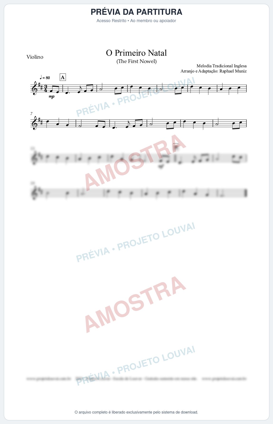 Prévia protegida da primeira página da partitura Partitura para Violino - O Primeiro Natal (The First Noel) - Músicas de Natal