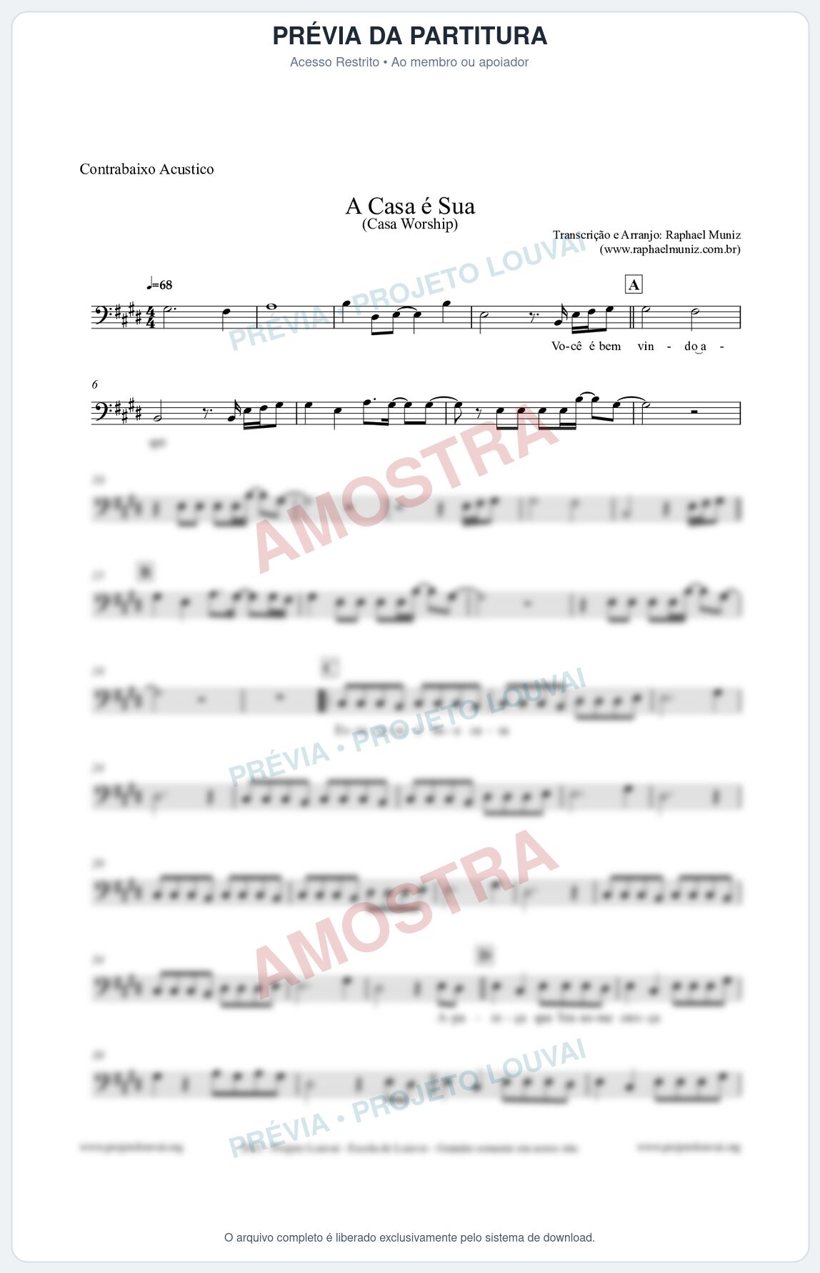 Prévia protegida da primeira página da partitura Partitura para Contrabaixo Acústico - A Casa é Sua - Casa Worship