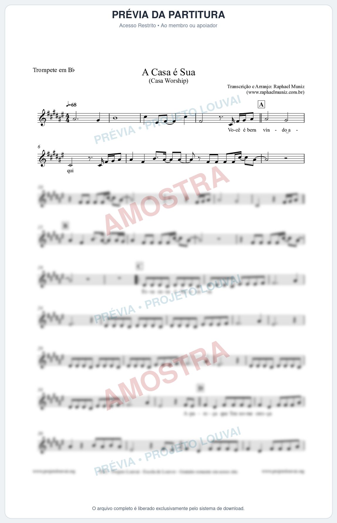 Prévia protegida da primeira página da partitura Partitura para Trompete em Bb - A Casa é Sua - Casa Worship
