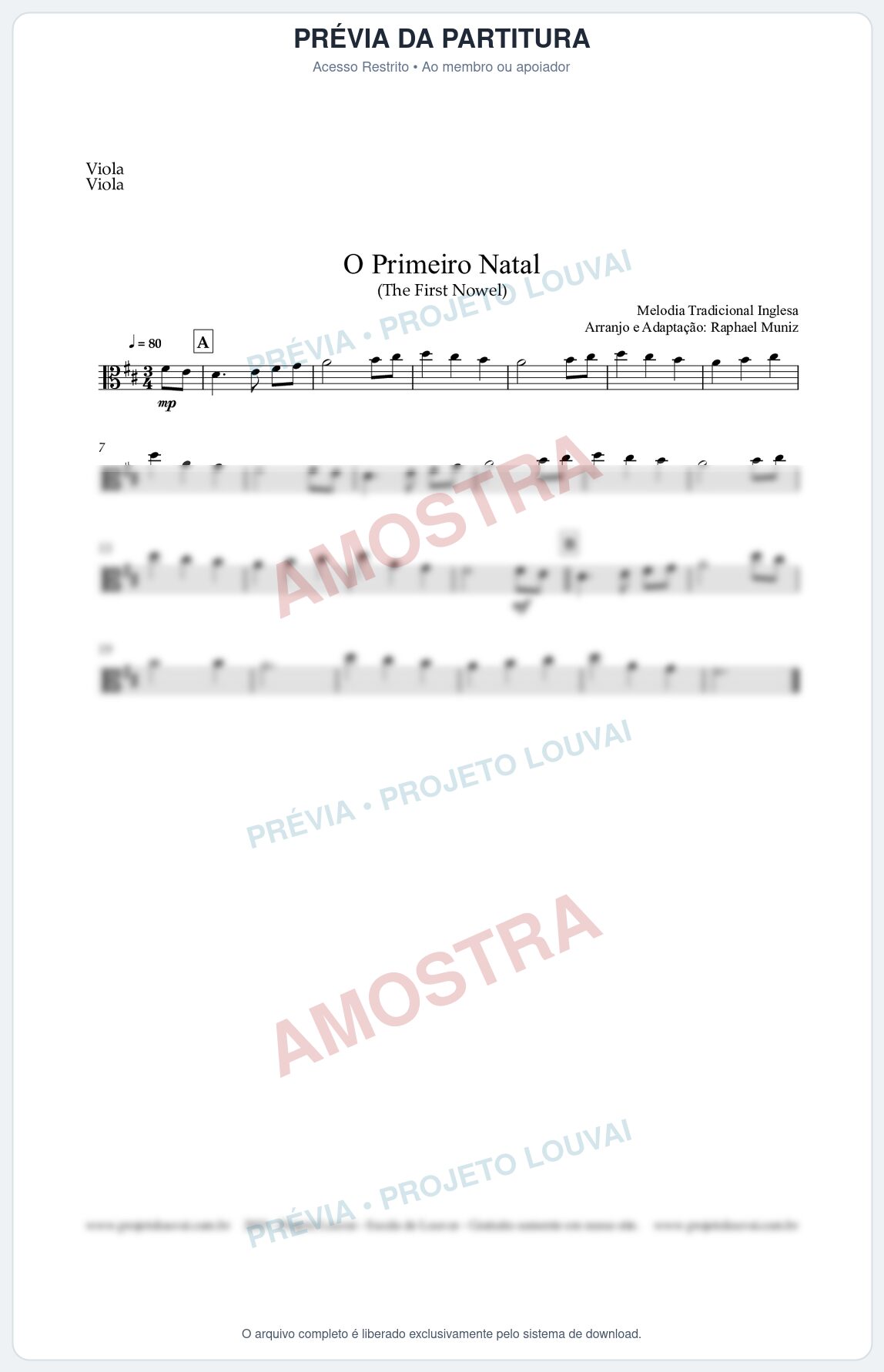 Prévia protegida da primeira página da partitura Partitura para Viola - O Primeiro Natal (The First Noel) - Músicas de Natal