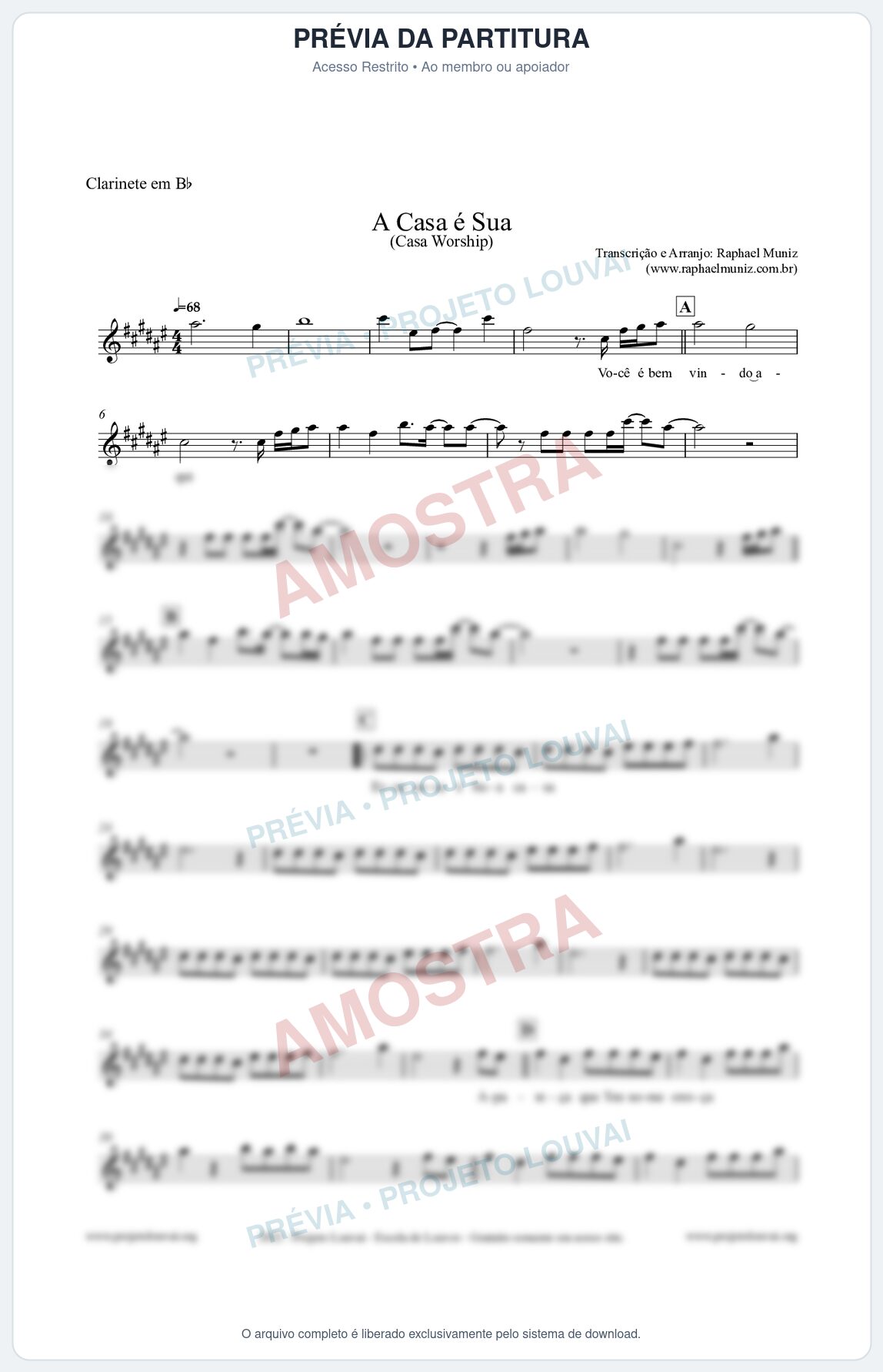 Prévia protegida da primeira página da partitura Partitura para Clarinete em Bb - A Casa é Sua - Casa Worship