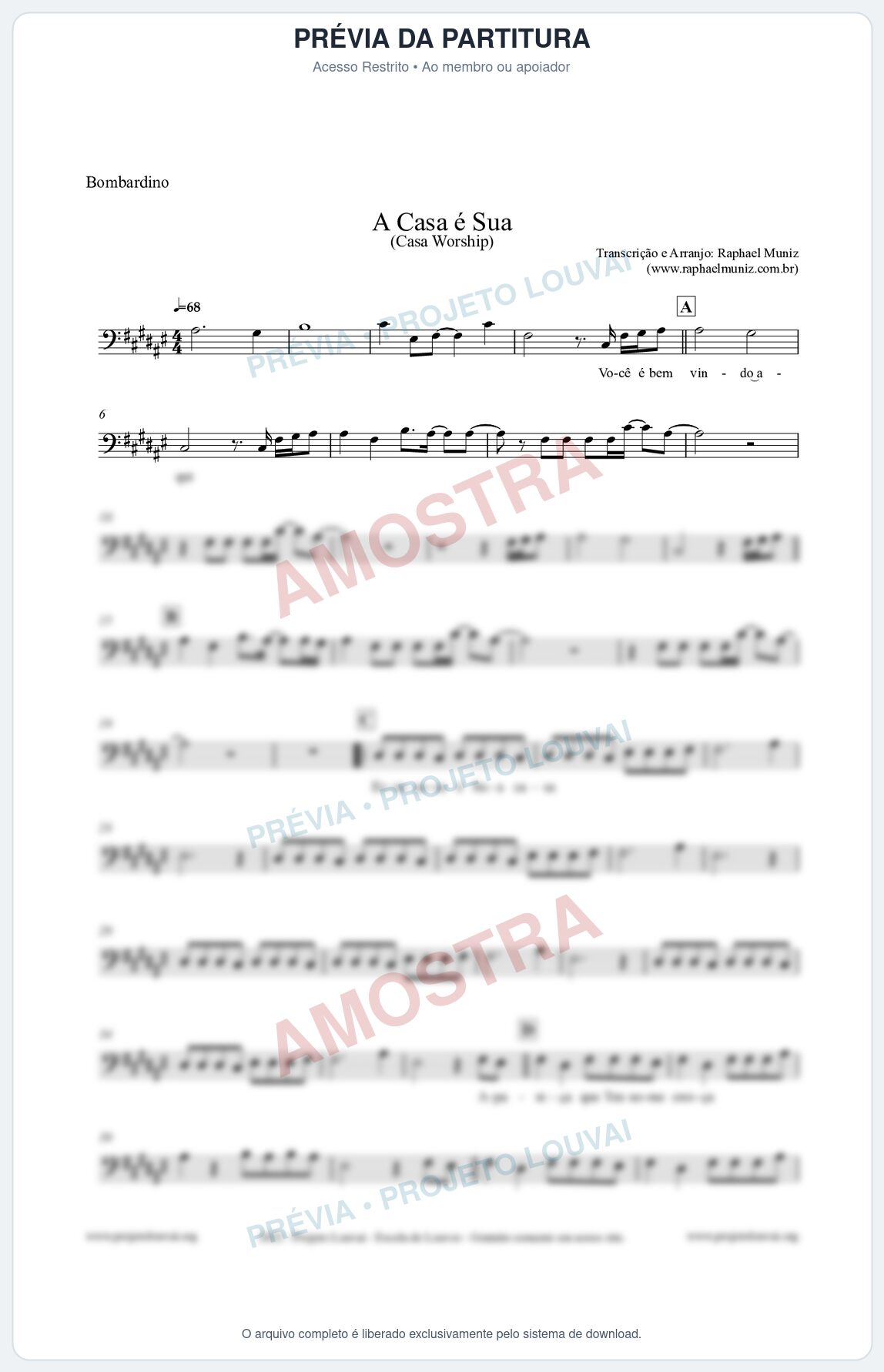 Prévia protegida da primeira página da partitura Partitura para Bombardino - A Casa é Sua - Casa Worship