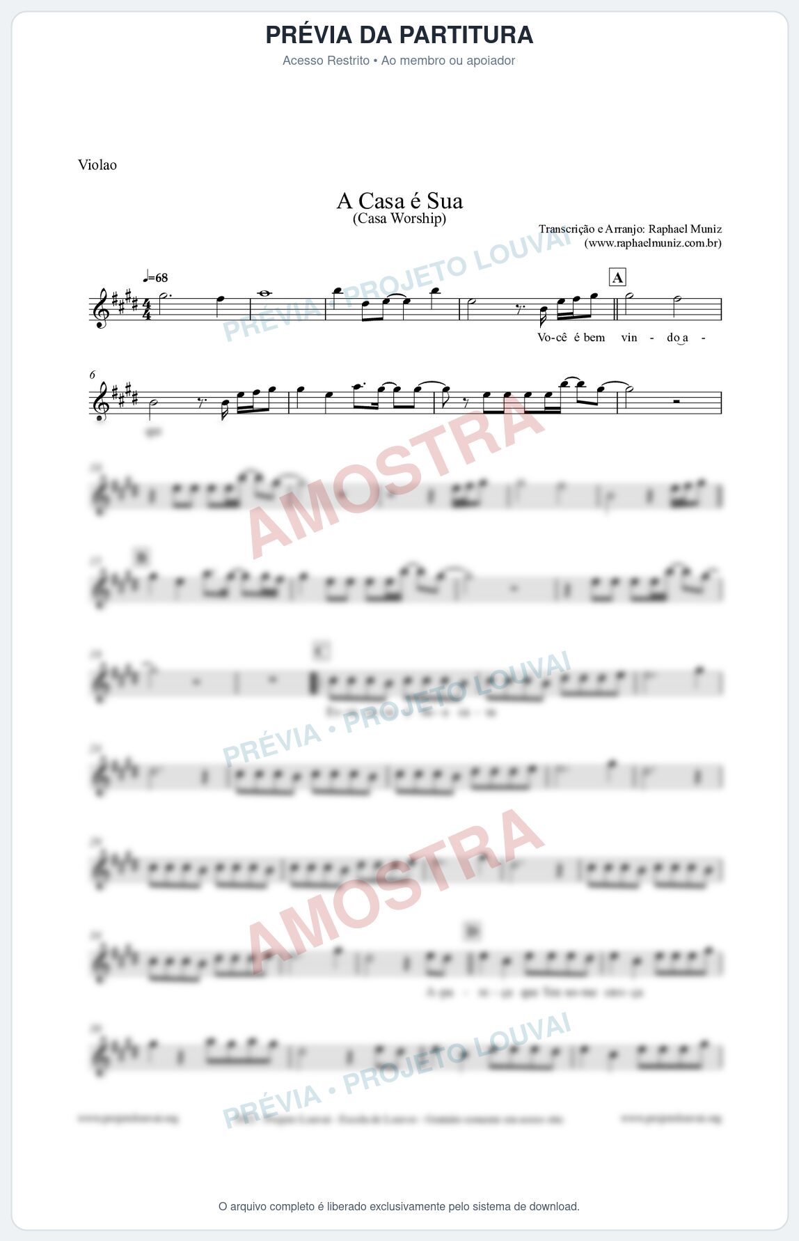 Prévia protegida da primeira página da partitura Partitura para Violão - A Casa é Sua - Casa Worship