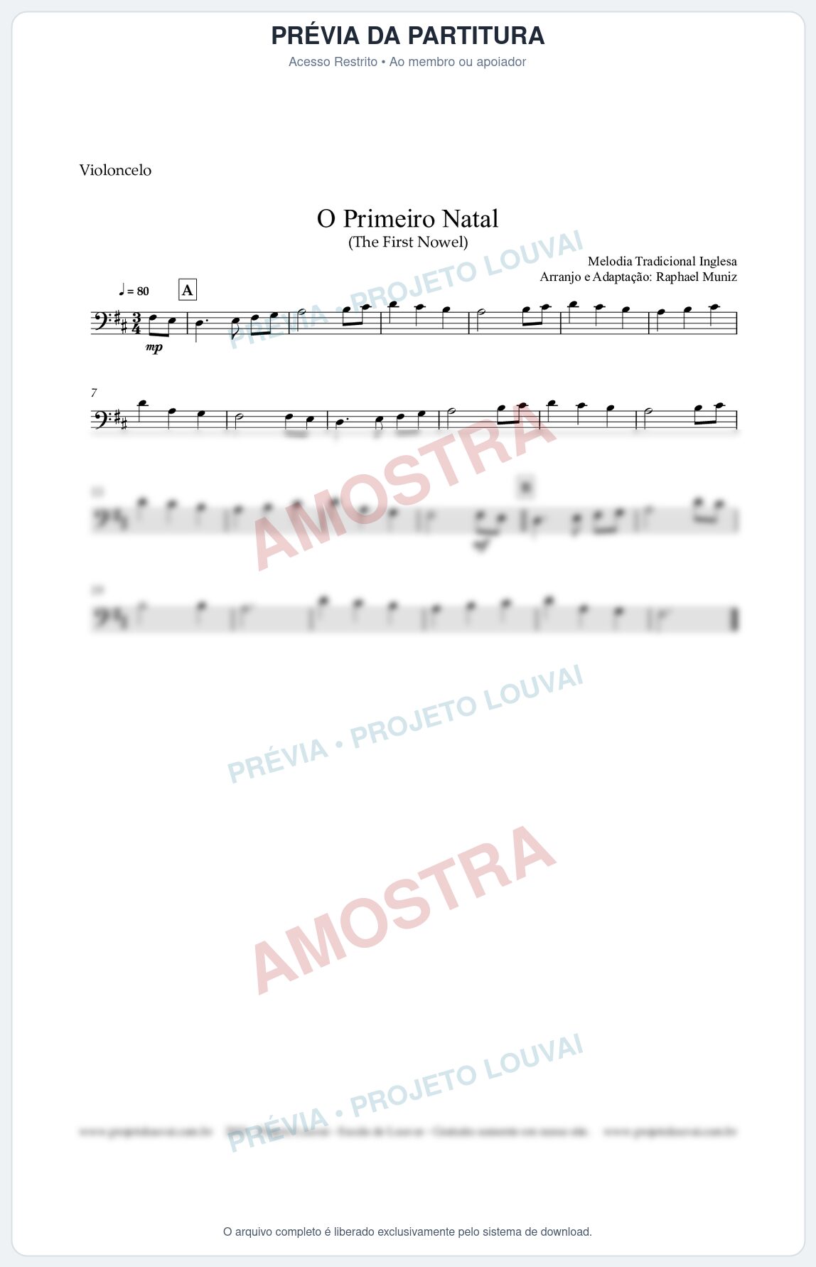 Prévia protegida da primeira página da partitura Partitura para Violoncelo - O Primeiro Natal (The First Noel) - Músicas de Natal