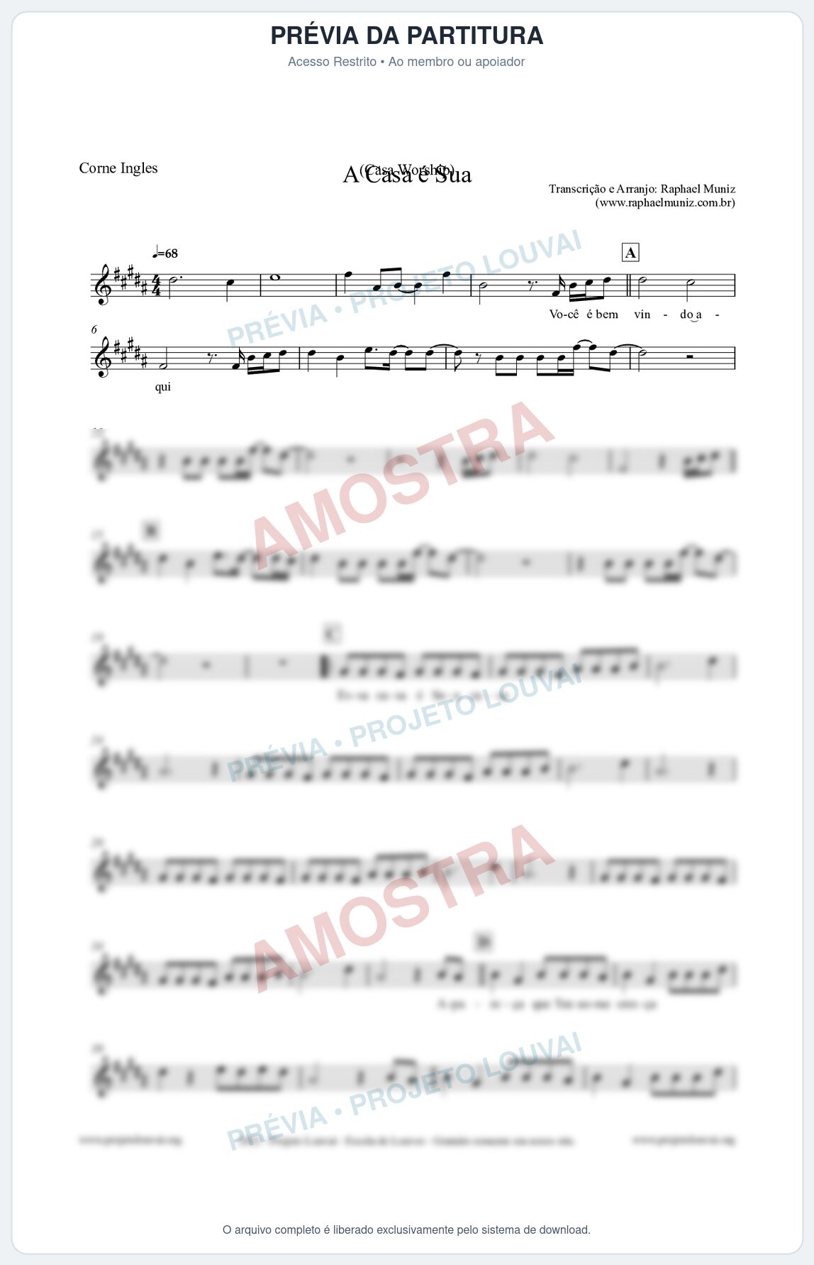 Prévia protegida da primeira página da partitura Partitura para Corne Inglês - A Casa é Sua - Casa Worship