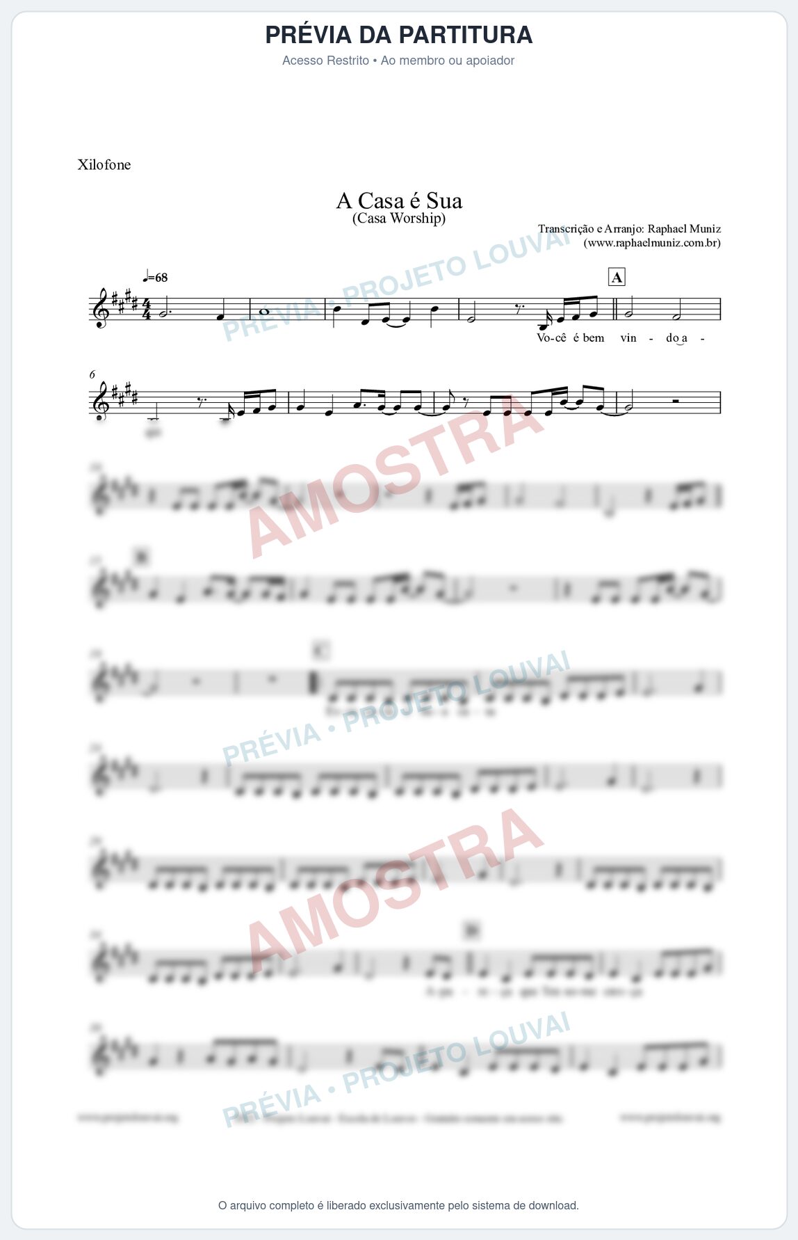 Prévia protegida da primeira página da partitura Partitura para Xilofone - A Casa é Sua - Casa Worship