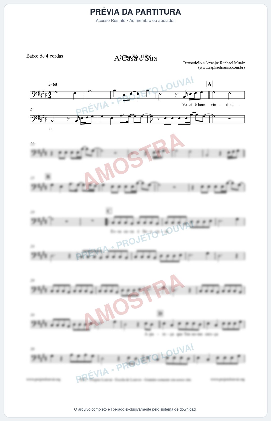 Prévia protegida da primeira página da partitura Partitura para Baixo de 4 cordas - A Casa é Sua - Casa Worship