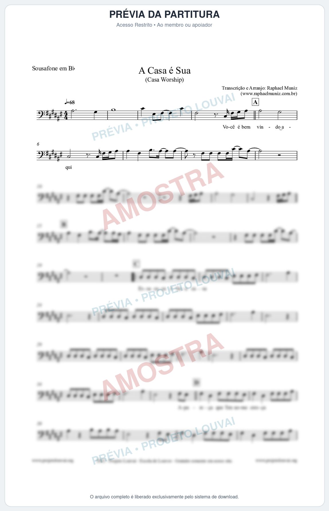 Prévia protegida da primeira página da partitura Partitura para Sousafone em Bb - A Casa é Sua - Casa Worship