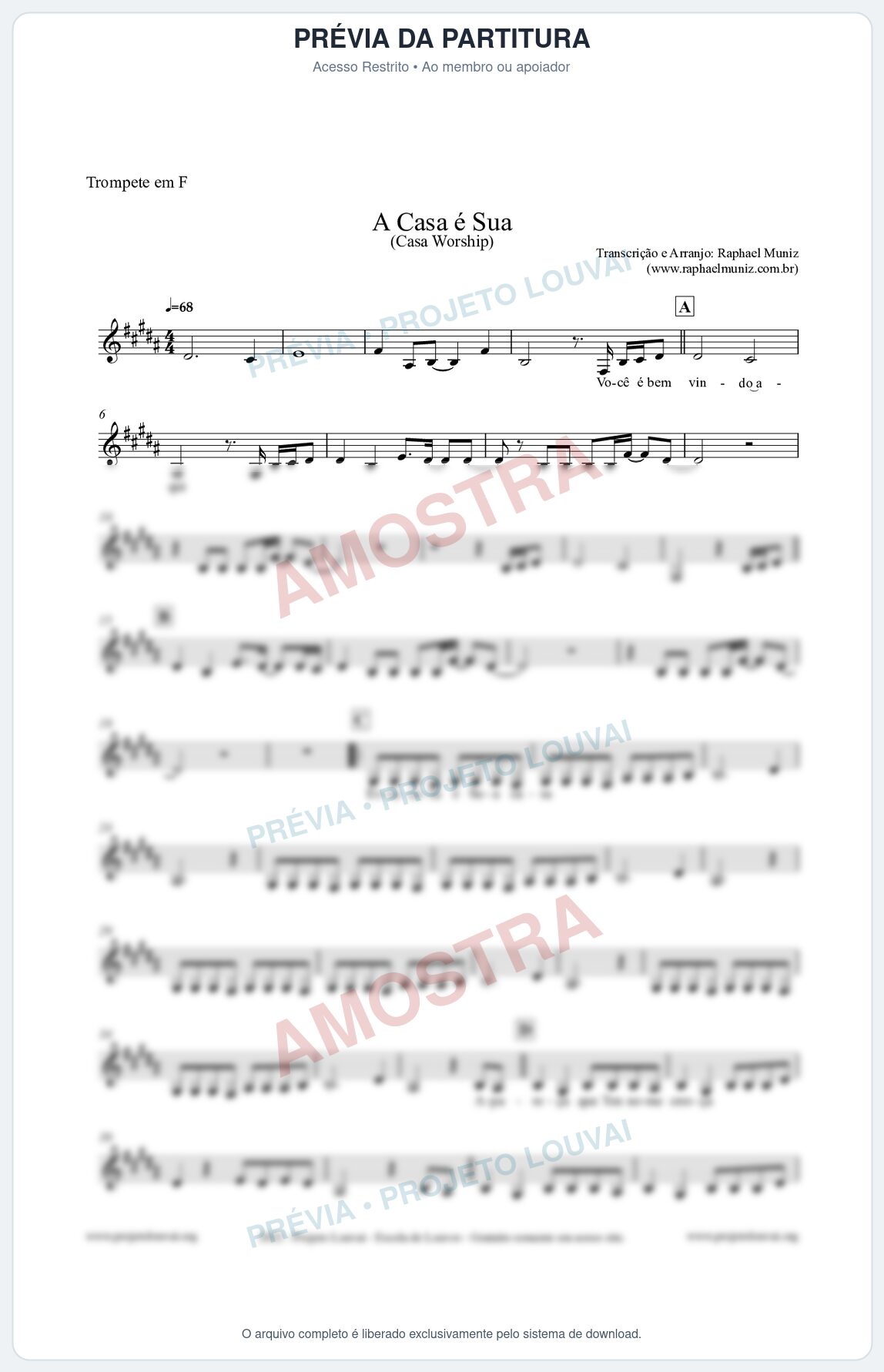 Prévia protegida da primeira página da partitura Partitura para Trompete em F - A Casa é Sua - Casa Worship