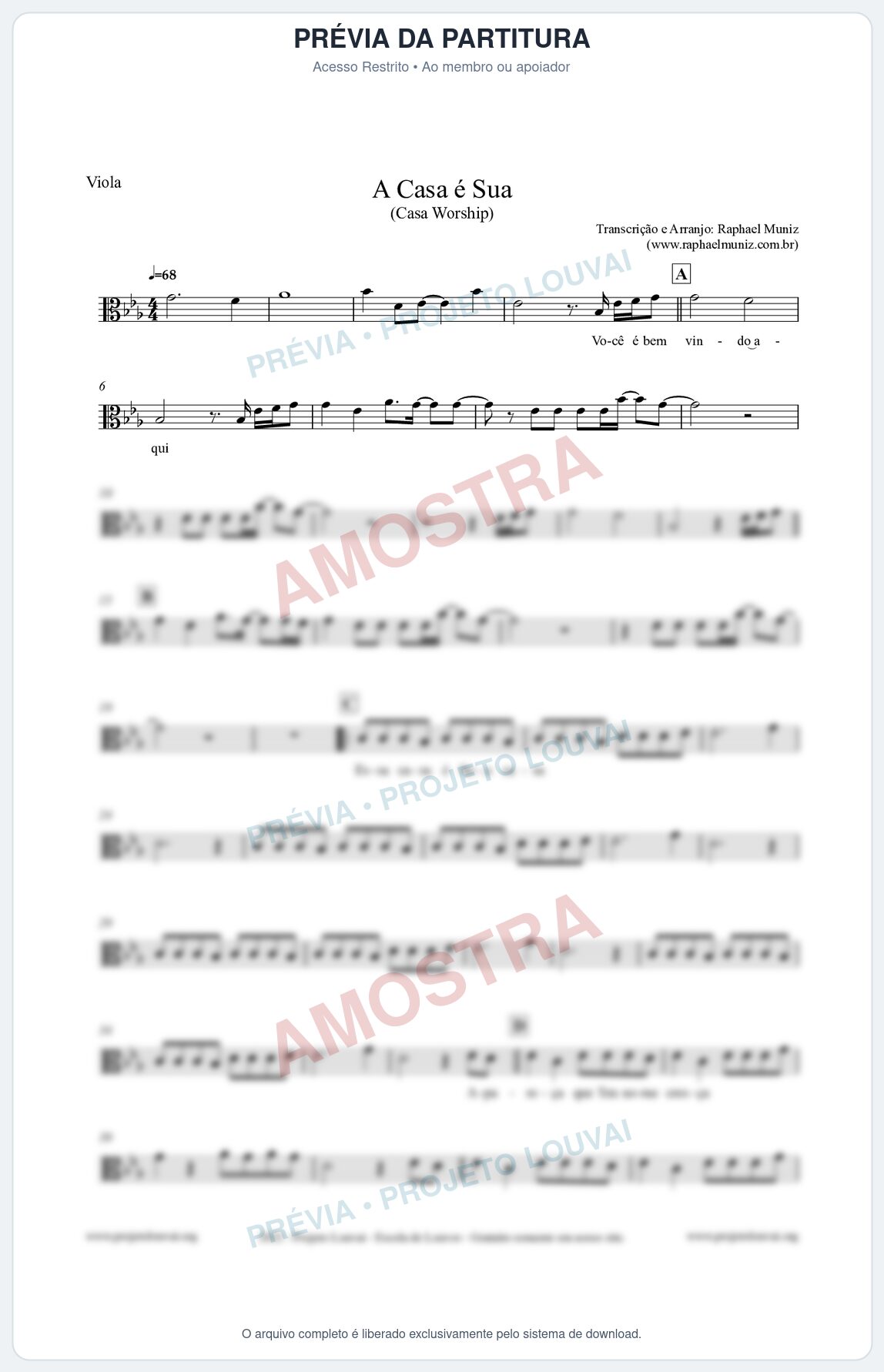 Prévia protegida da primeira página da partitura Partitura para Viola - A Casa é Sua - Casa Worship