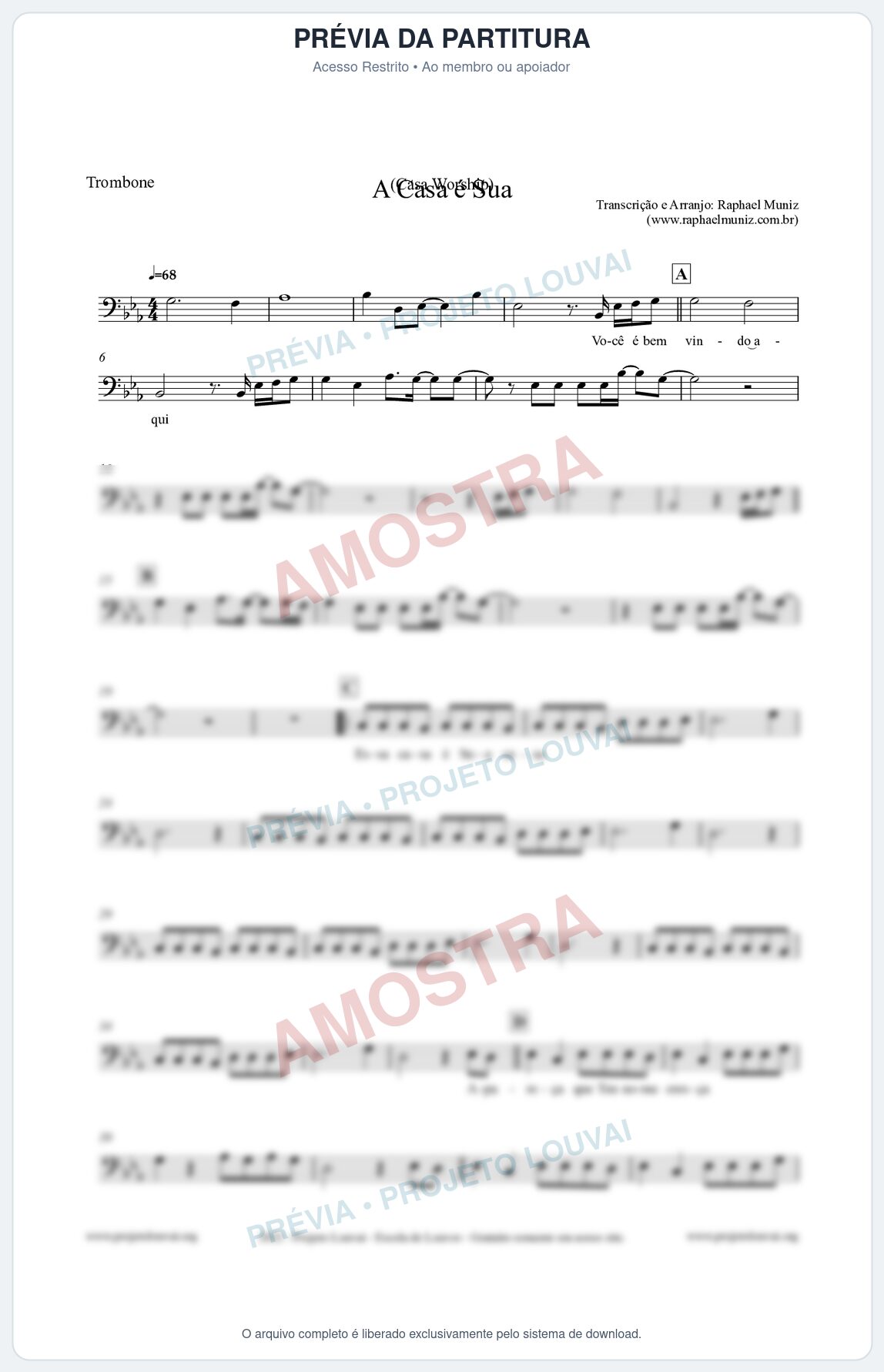 Prévia protegida da primeira página da partitura Partitura para Trombone - A Casa é Sua - Casa Worship