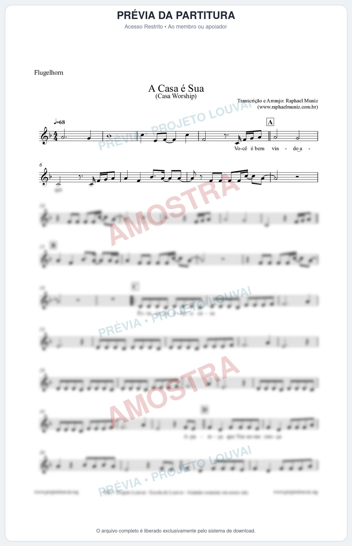 Prévia protegida da primeira página da partitura Partitura para Flugelhorn - A Casa é Sua - Casa Worship