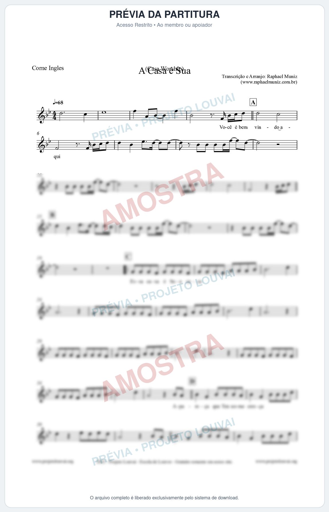 Prévia protegida da primeira página da partitura Partitura para Corne Inglês - A Casa é Sua - Casa Worship