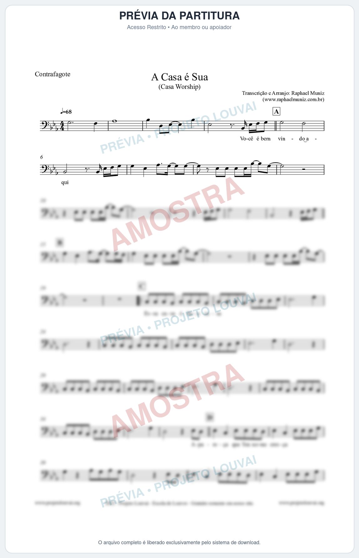 Prévia protegida da primeira página da partitura Partitura para Contrafagote - A Casa é Sua - Casa Worship