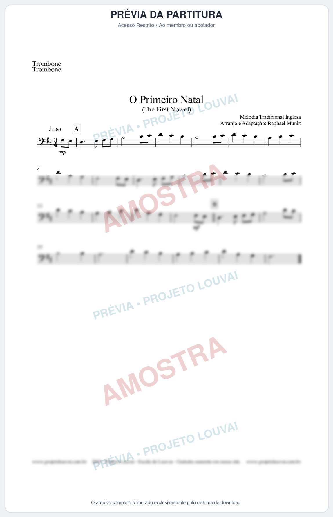 Prévia protegida da primeira página da partitura Partitura para Trombone - O Primeiro Natal (The First Noel) - Músicas de Natal