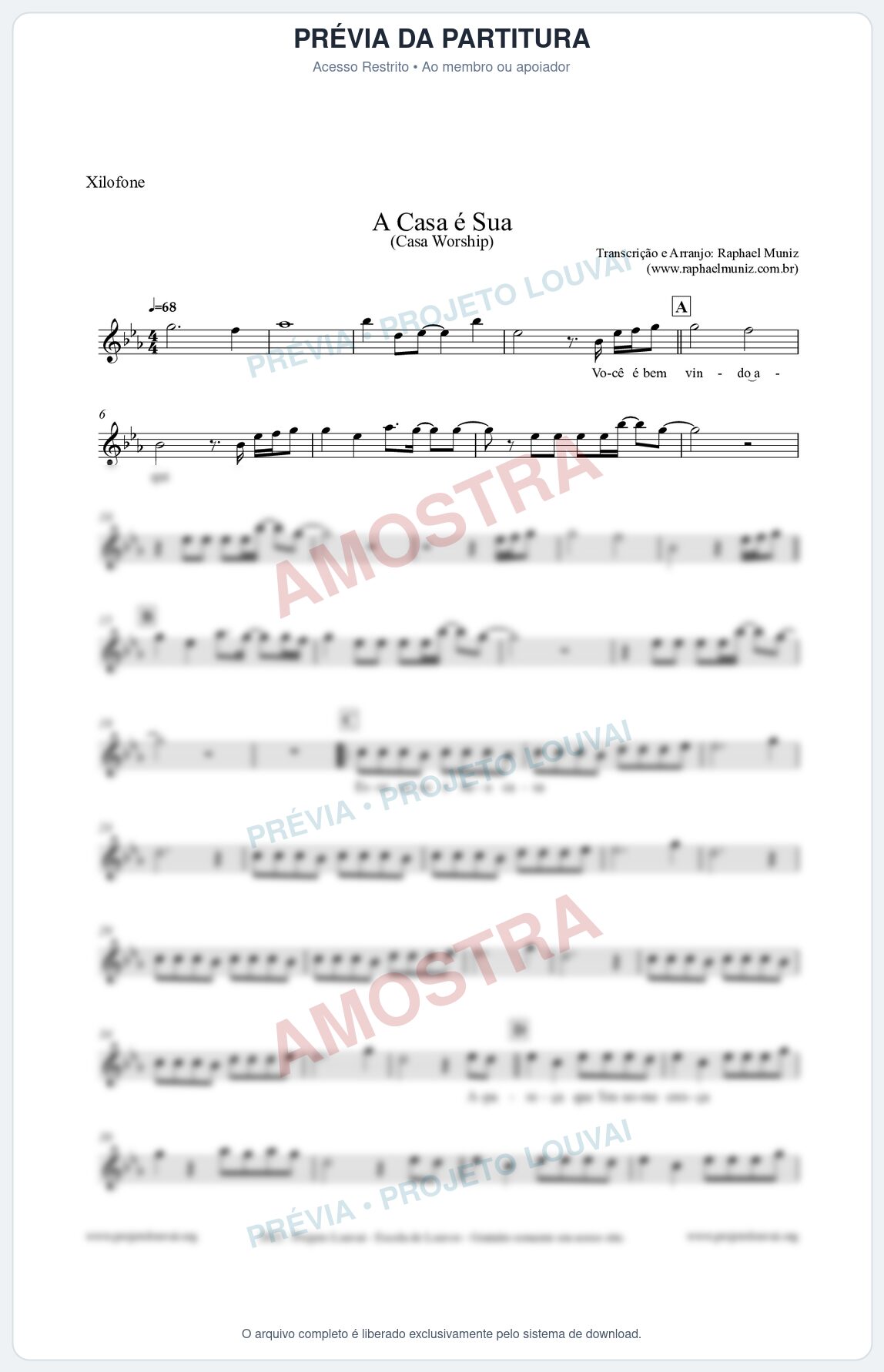 Prévia protegida da primeira página da partitura Partitura para Xilofone - A Casa é Sua - Casa Worship