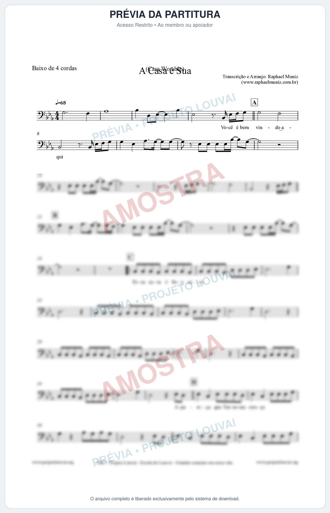 Prévia protegida da primeira página da partitura Partitura para Baixo de 4 cordas - A Casa é Sua - Casa Worship