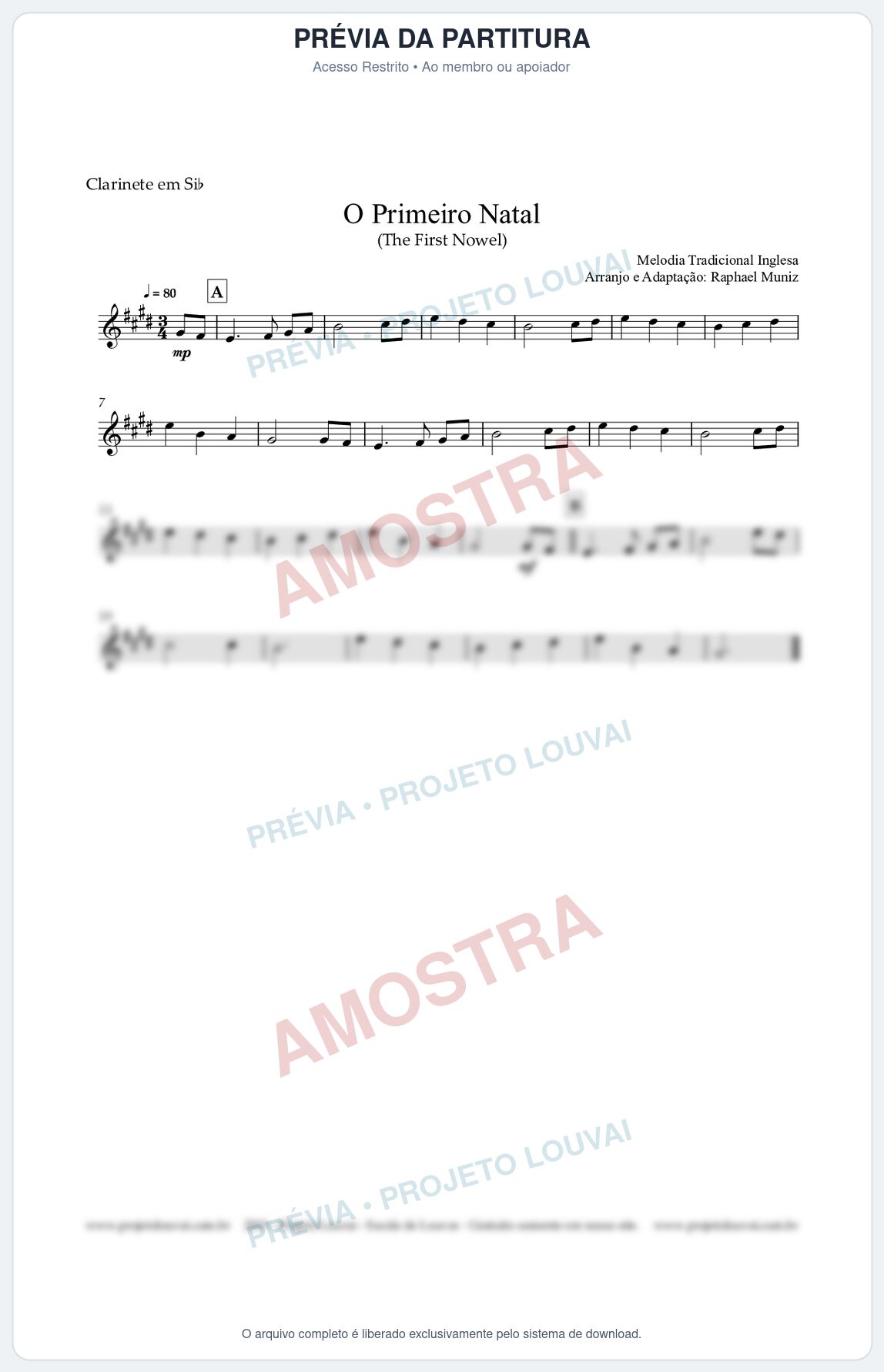 Prévia protegida da primeira página da partitura Partitura para Clarinete em Bb - O Primeiro Natal (The First Noel) - Músicas de Natal