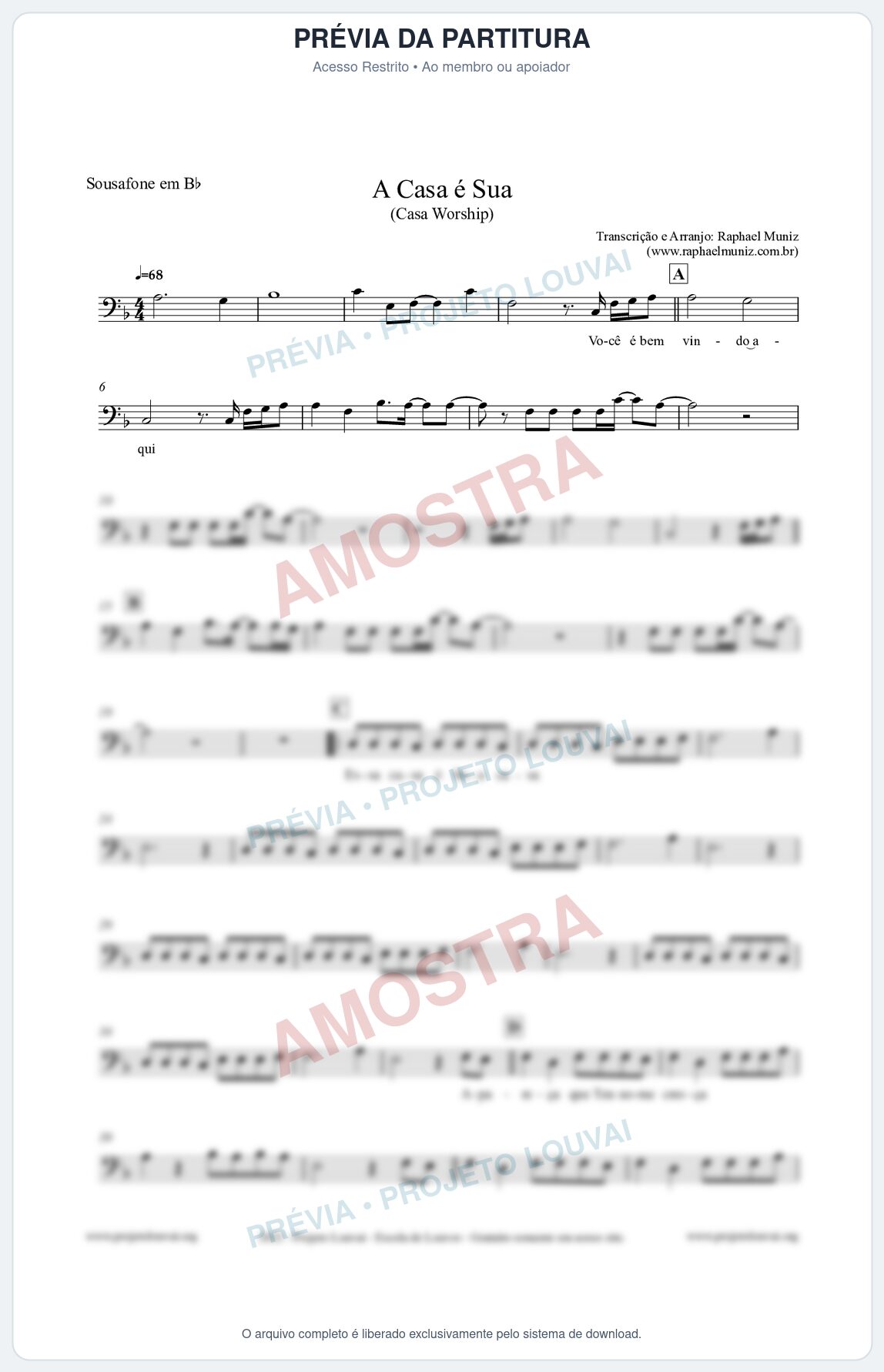 Prévia protegida da primeira página da partitura Partitura para Sousafone em Bb - A Casa é Sua - Casa Worship