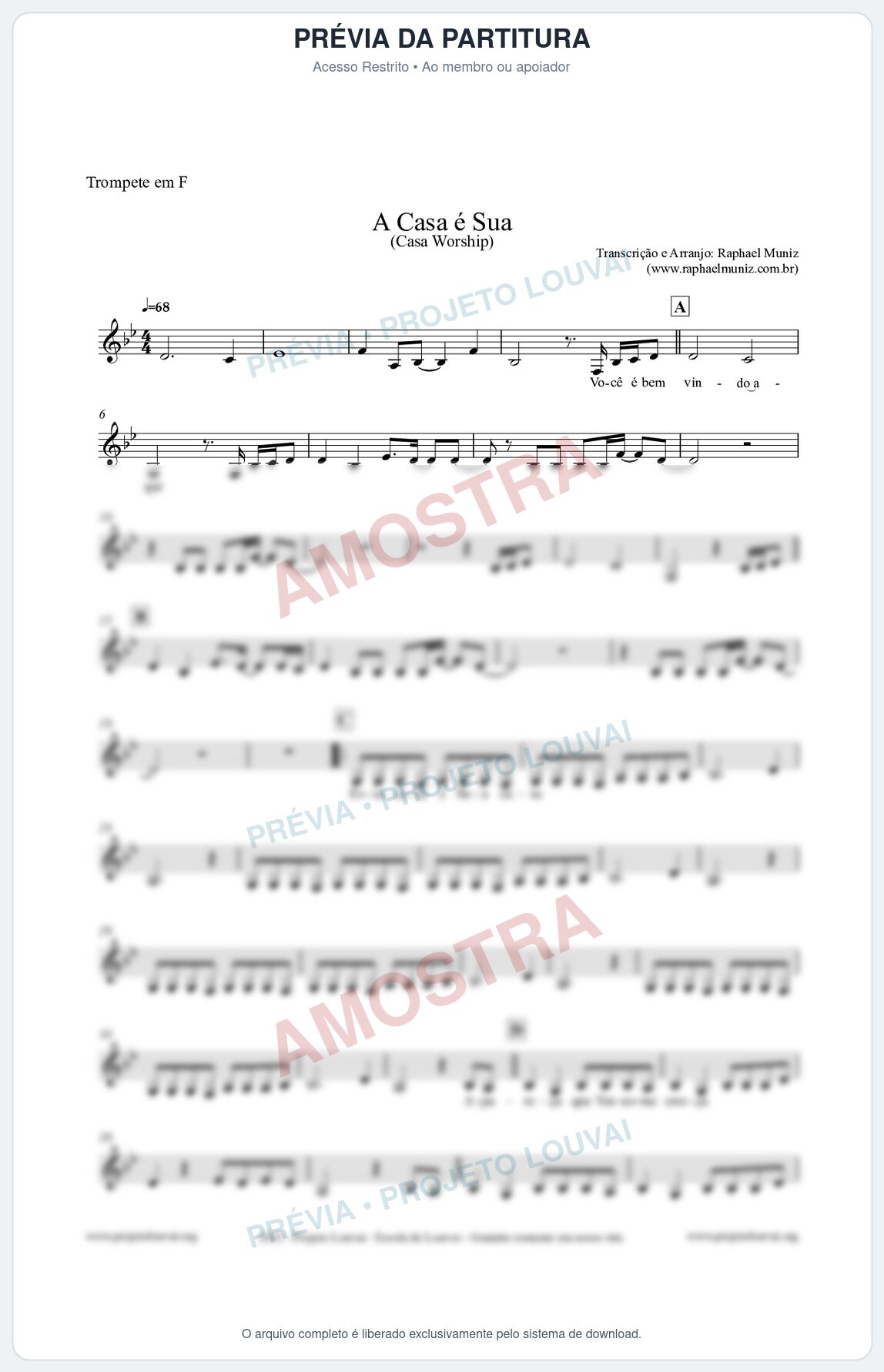 Prévia protegida da primeira página da partitura Partitura para Trompete em F - A Casa é Sua - Casa Worship