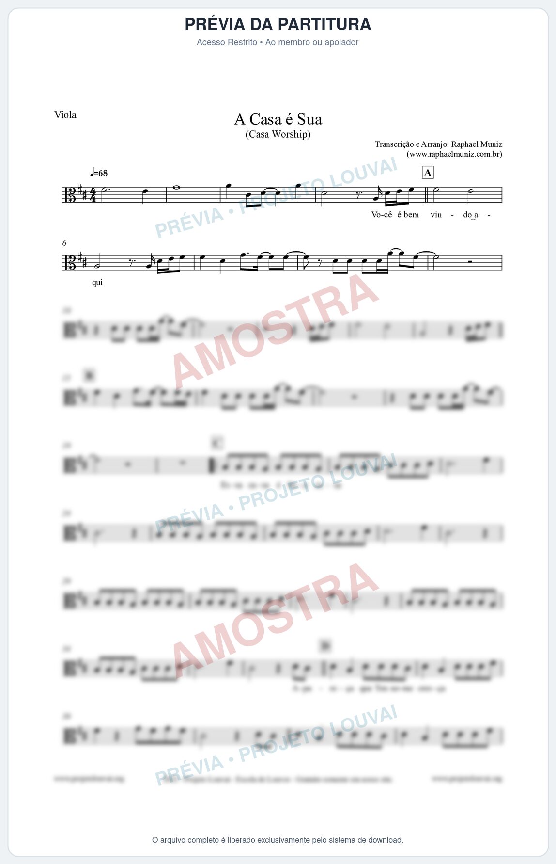 Prévia protegida da primeira página da partitura Partitura para Viola - A Casa é Sua - Casa Worship