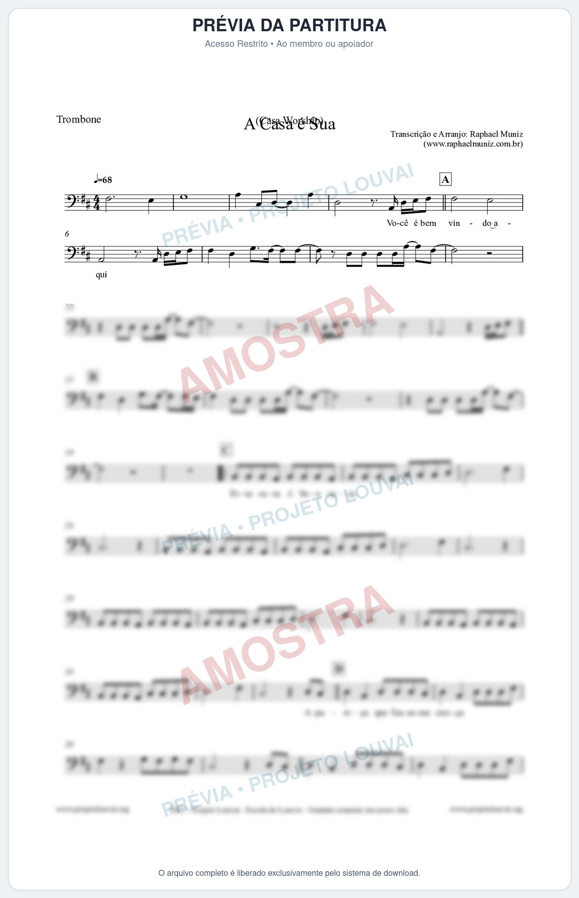 Prévia protegida da primeira página da partitura Partitura para Trombone - A Casa é Sua - Casa Worship