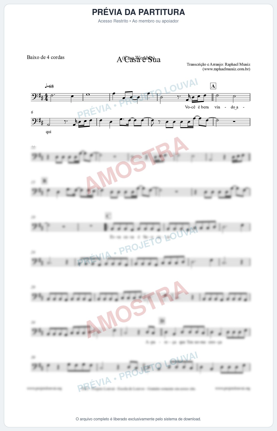 Prévia protegida da primeira página da partitura Partitura para Baixo de 4 cordas - A Casa é Sua - Casa Worship