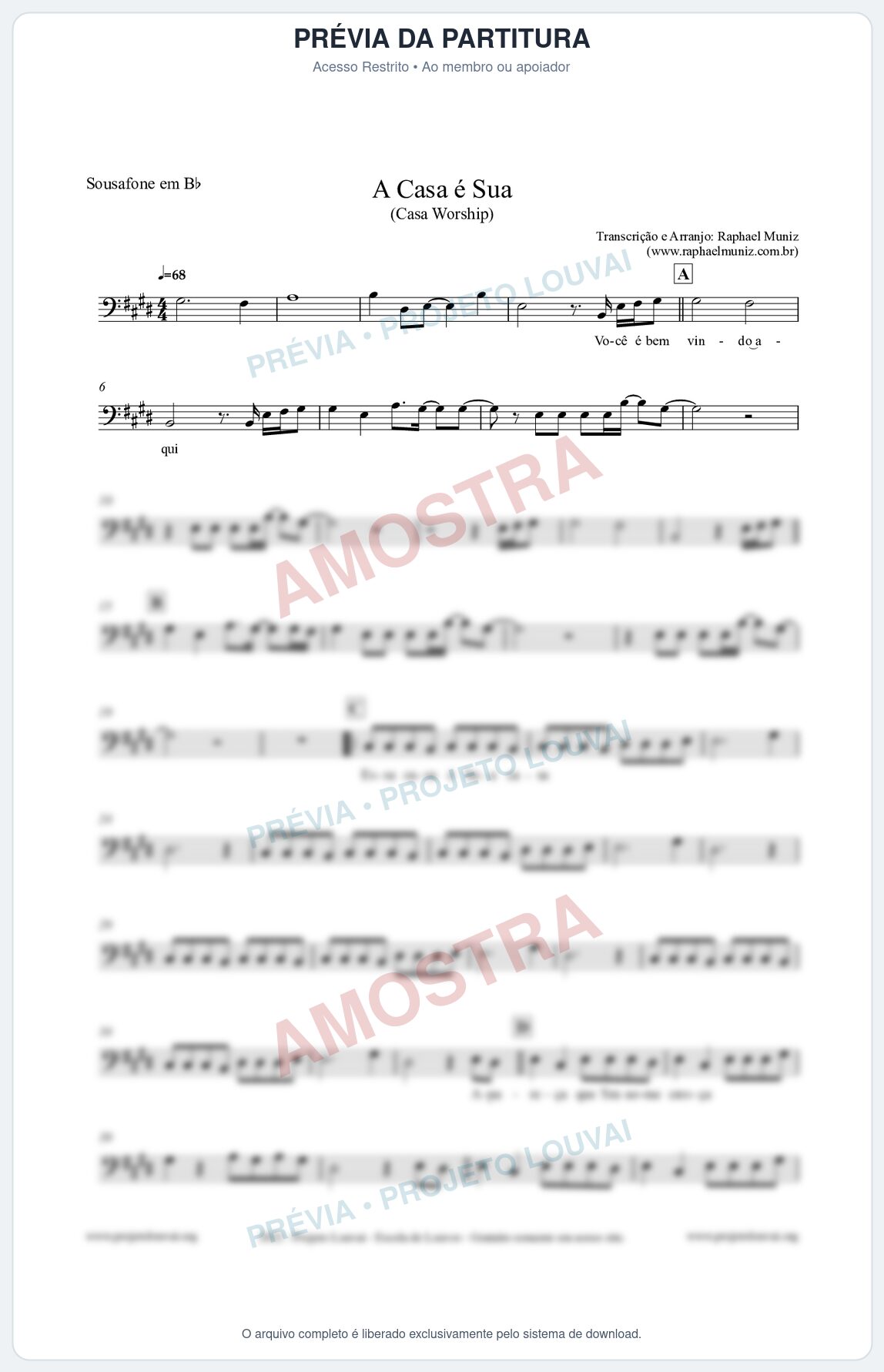 Prévia protegida da primeira página da partitura Partitura para Sousafone em Bb - A Casa é Sua - Casa Worship