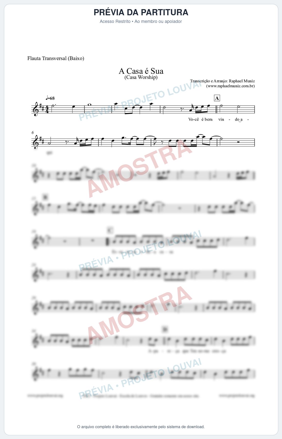 Prévia protegida da primeira página da partitura Partitura para Flauta Transversal (Baixo) - A Casa é Sua - Casa Worship