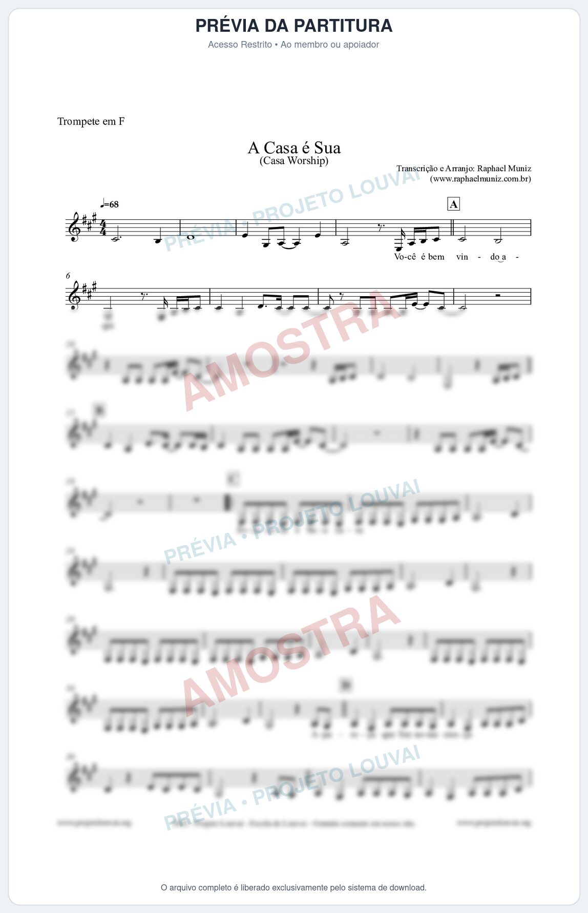 Prévia protegida da primeira página da partitura Partitura para Trompete em F - A Casa é Sua - Casa Worship