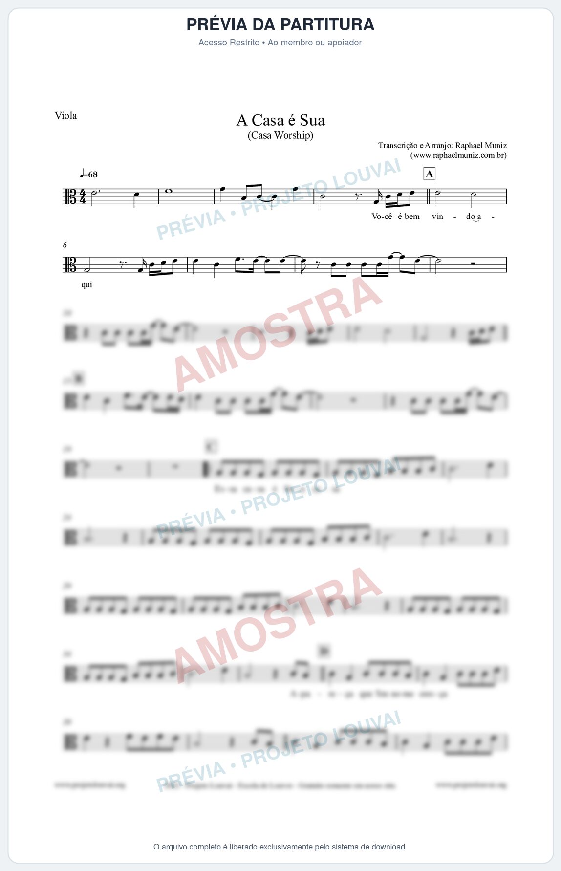 Prévia protegida da primeira página da partitura Partitura para Viola - A Casa é Sua - Casa Worship