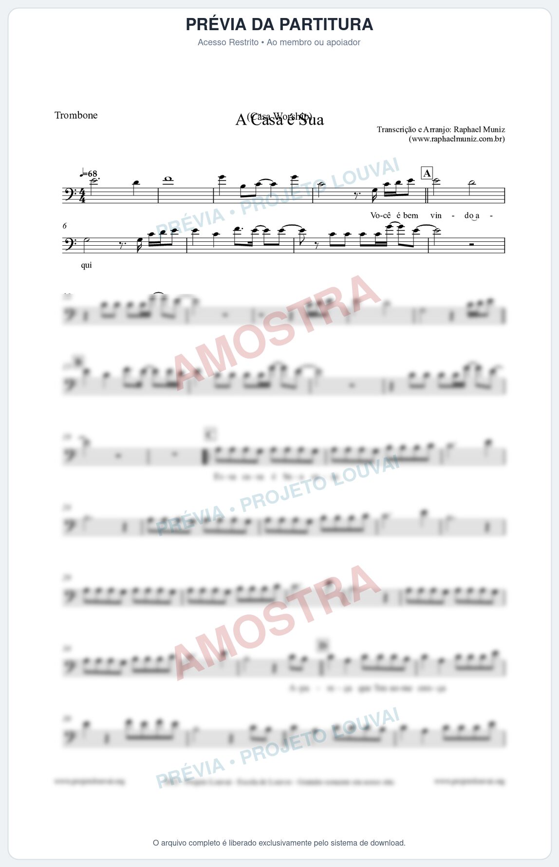 Prévia protegida da primeira página da partitura Partitura para Trombone - A Casa é Sua - Casa Worship