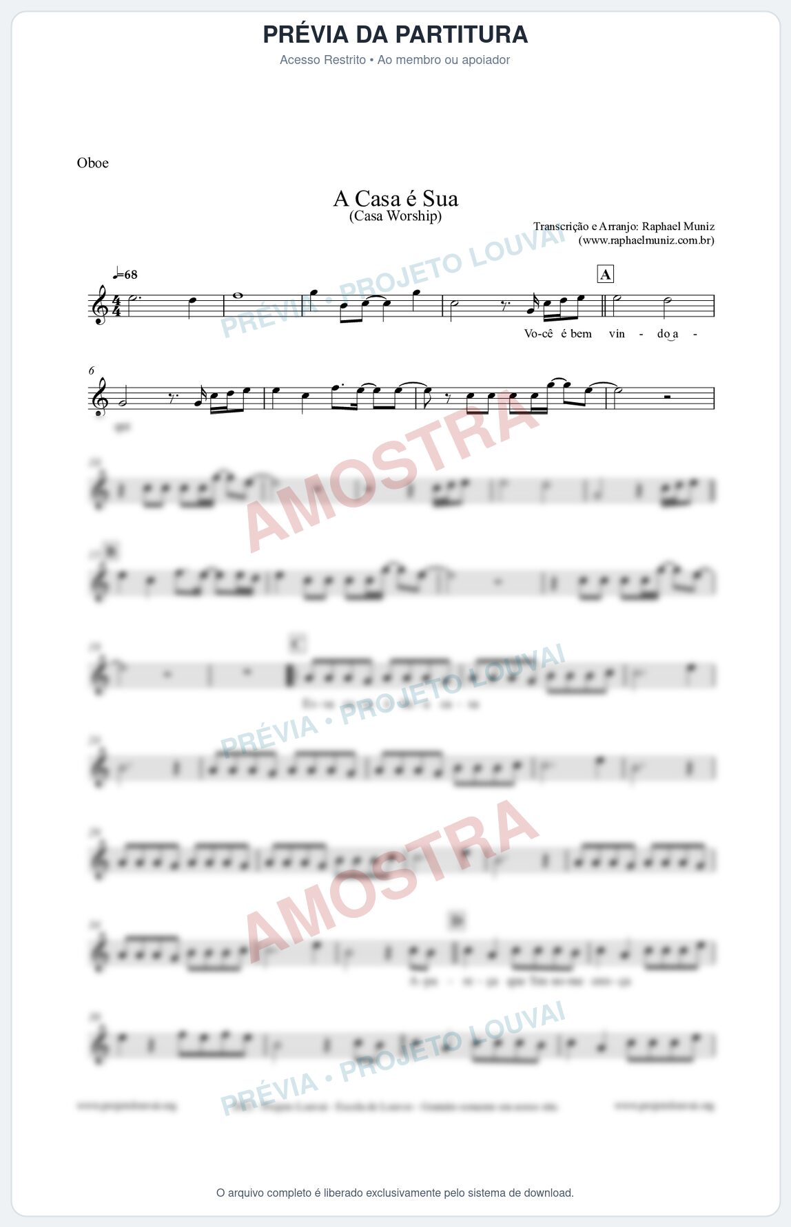 Prévia protegida da primeira página da partitura Partitura para Oboé - A Casa é Sua - Casa Worship