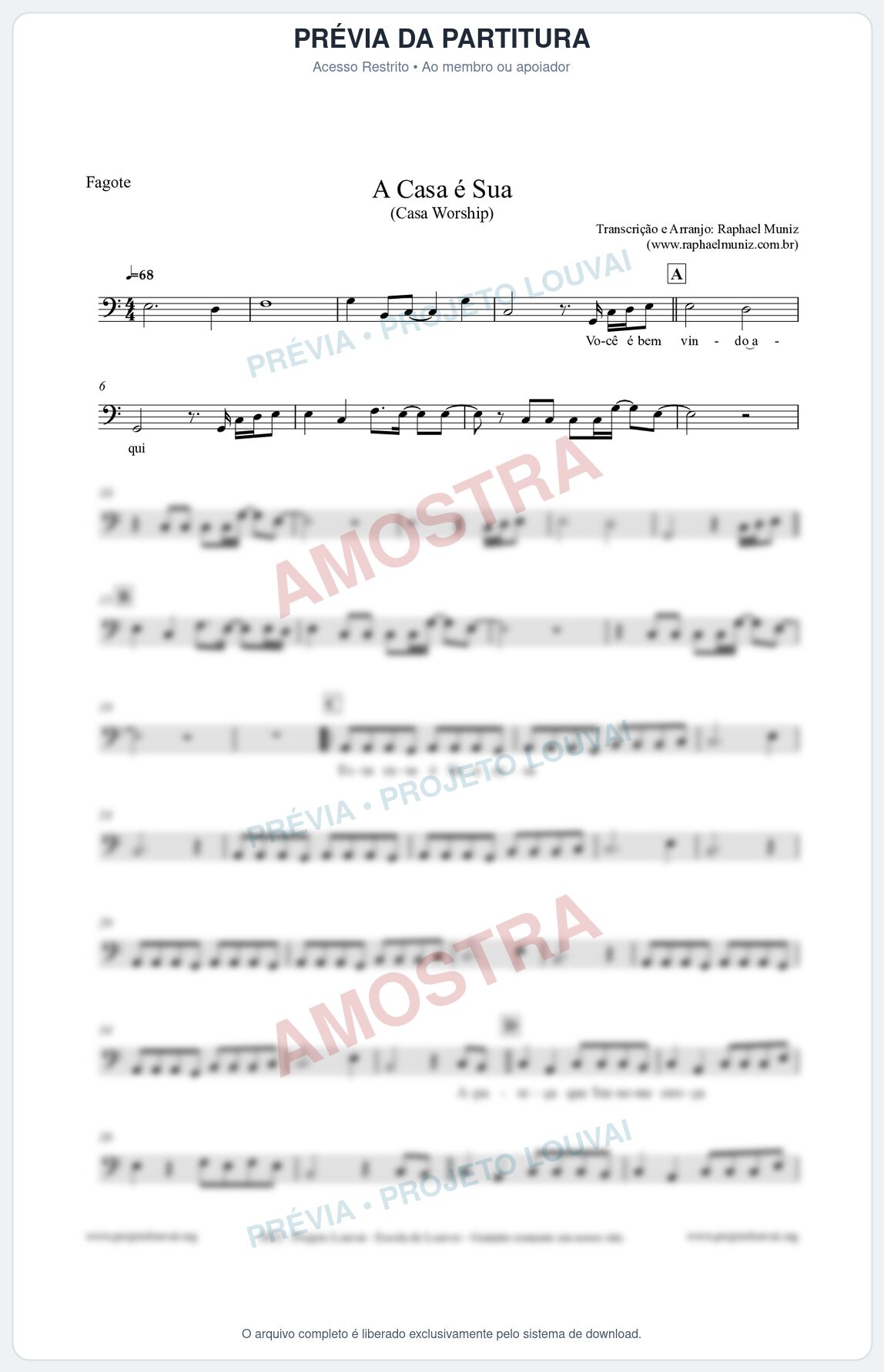 Prévia protegida da primeira página da partitura Partitura para Fagote - A Casa é Sua - Casa Worship