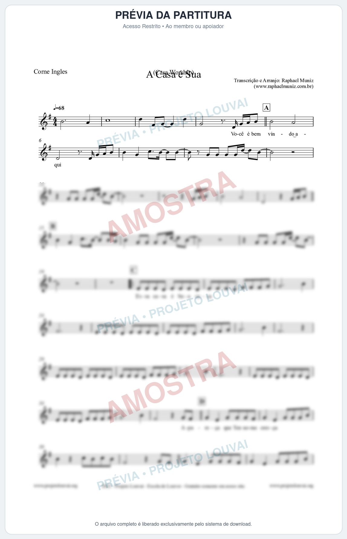 Prévia protegida da primeira página da partitura Partitura para Corne Inglês - A Casa é Sua - Casa Worship