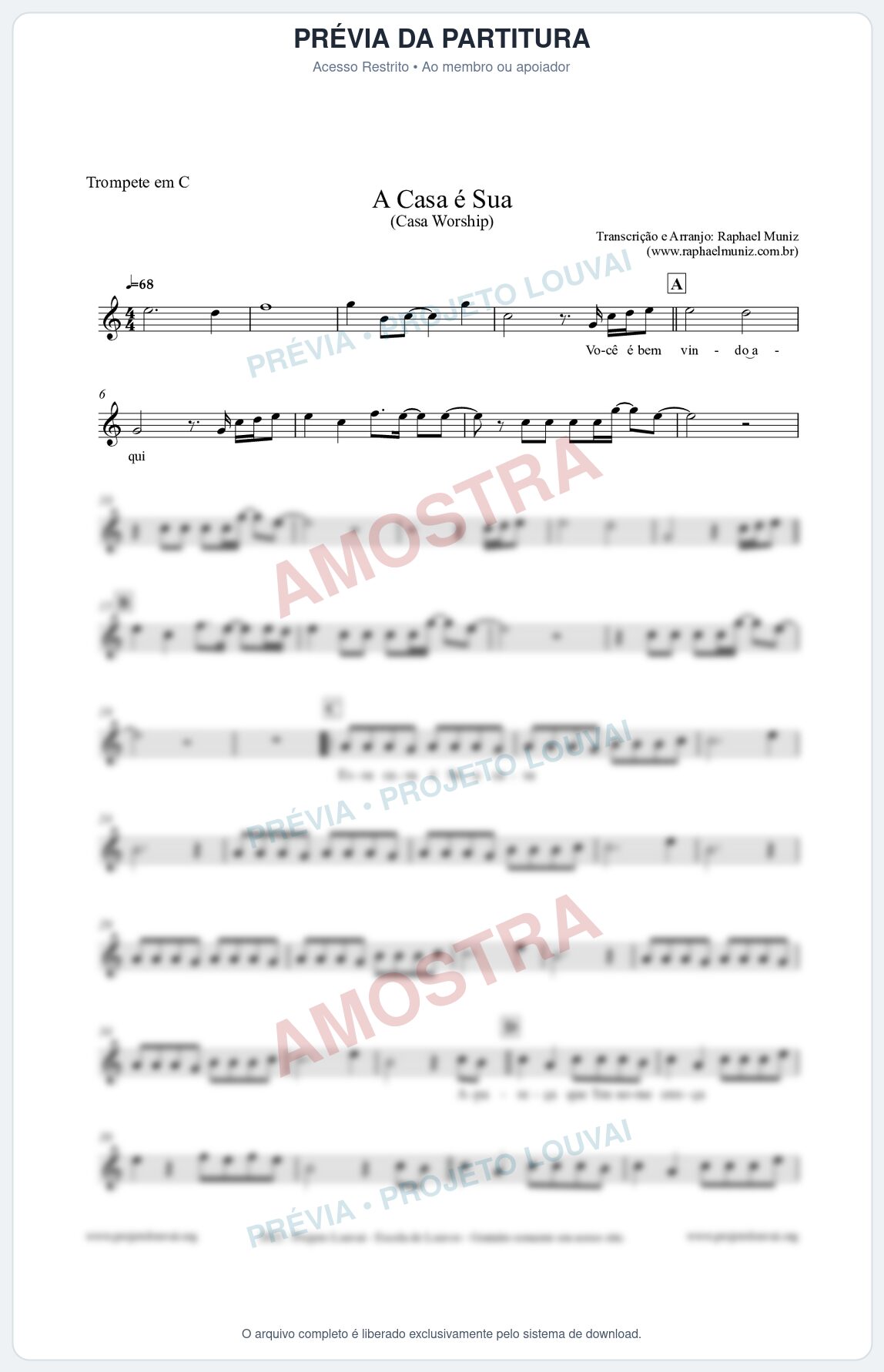 Prévia protegida da primeira página da partitura Partitura para Trompete em C - A Casa é Sua - Casa Worship