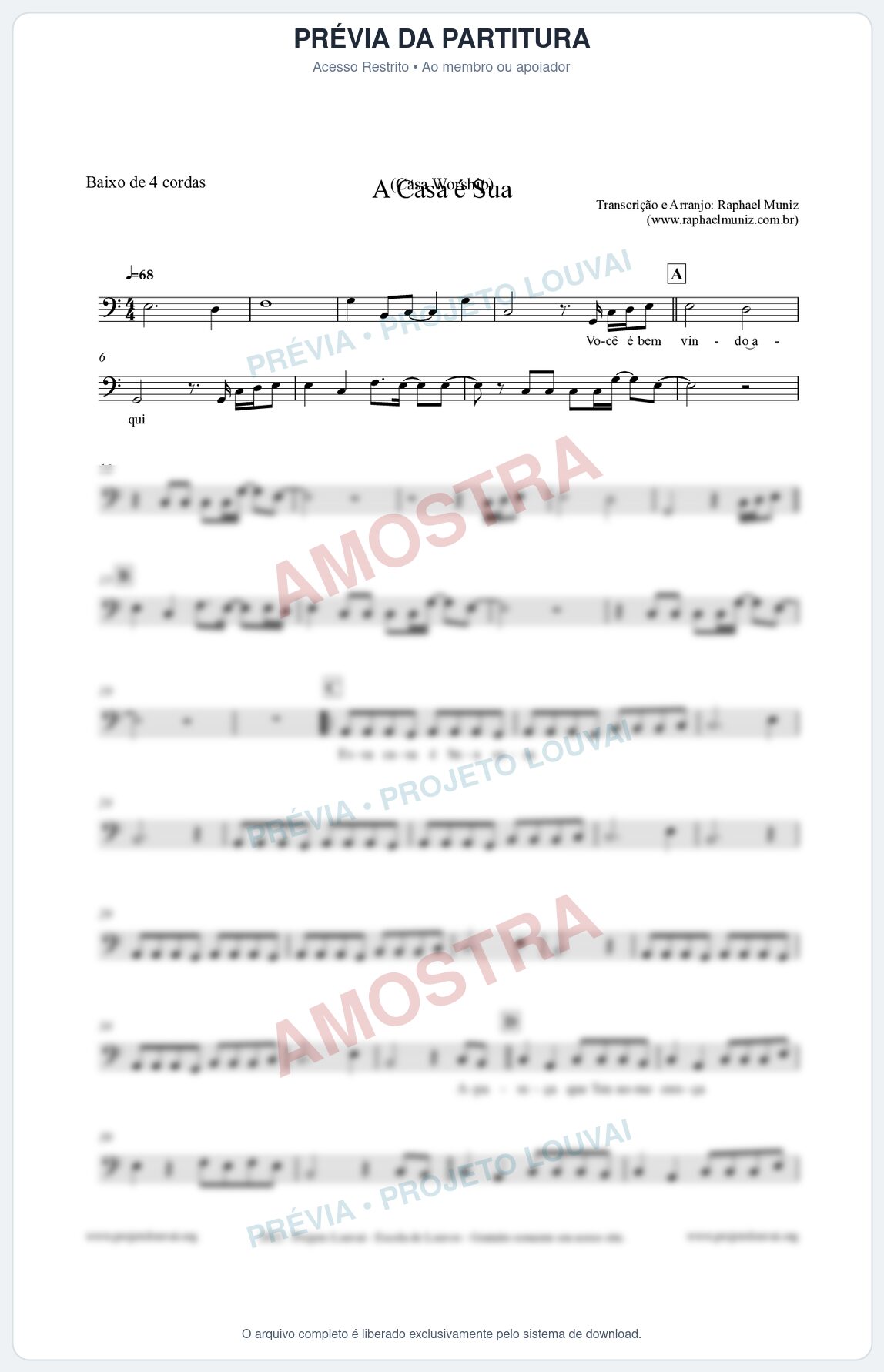 Prévia protegida da primeira página da partitura Partitura para Baixo de 4 cordas - A Casa é Sua - Casa Worship