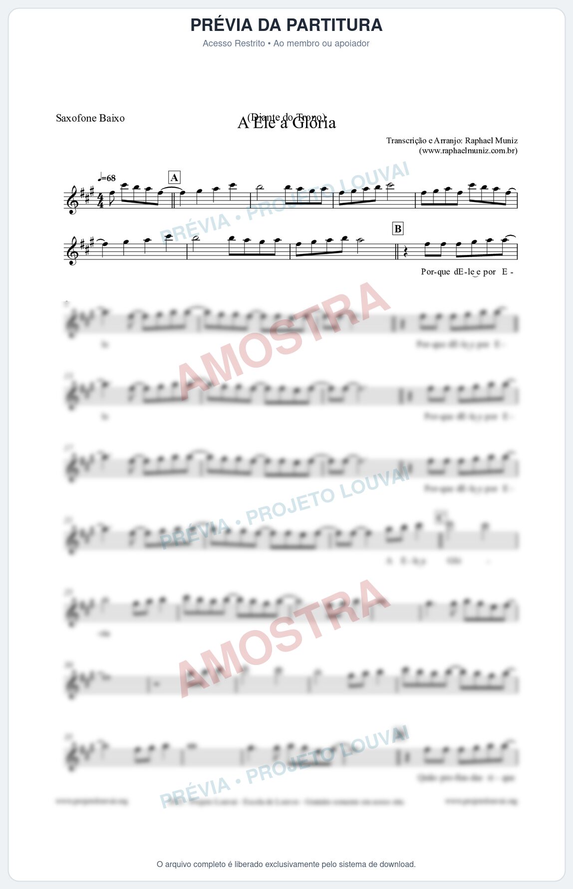Prévia protegida da primeira página da partitura Partitura para Saxofone Baixo - A Ele a Glória - Diante do Trono