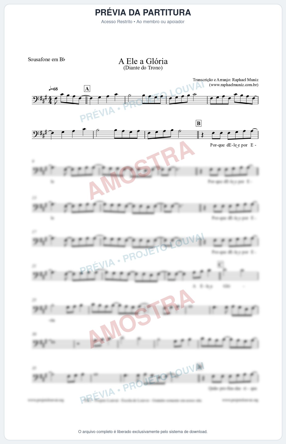 Prévia protegida da primeira página da partitura Partitura para Sousafone em Bb - A Ele a Glória - Diante do Trono