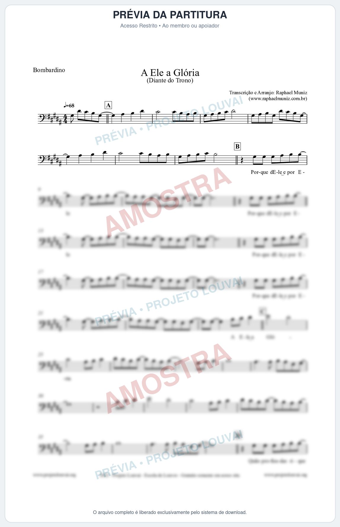 Prévia protegida da primeira página da partitura Partitura para Bombardino - A Ele a Glória - Diante do Trono