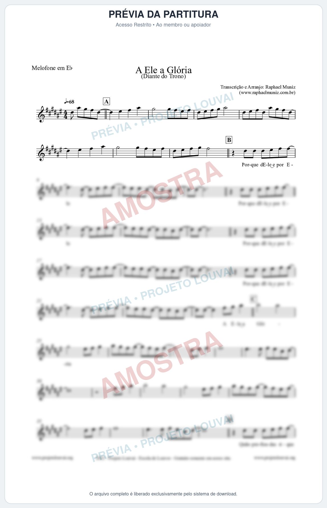 Prévia protegida da primeira página da partitura Partitura para Melofone em Eb - A Ele a Glória - Diante do Trono