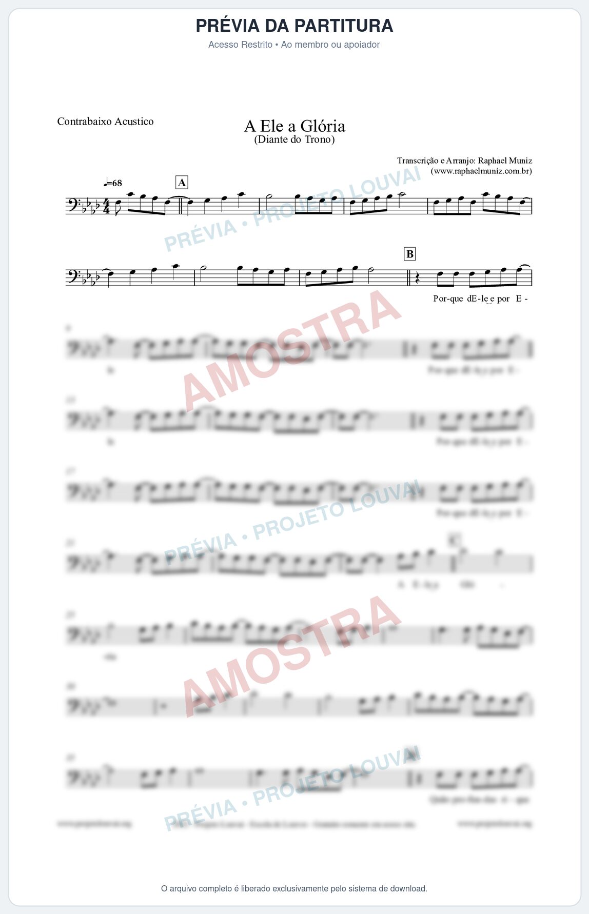 Prévia protegida da primeira página da partitura Partitura para Contrabaixo Acústico - A Ele a Glória - Diante do Trono
