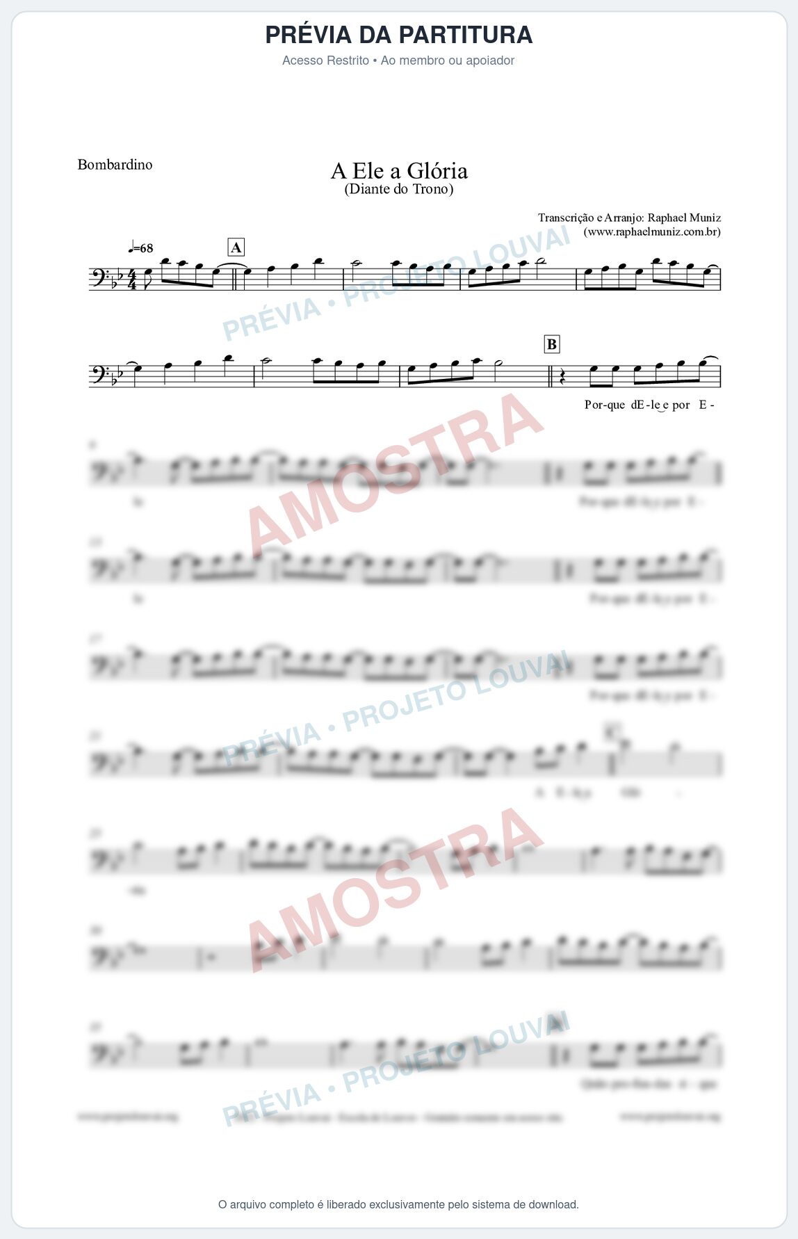 Prévia protegida da primeira página da partitura Partitura para Bombardino - A Ele a Glória - Diante do Trono