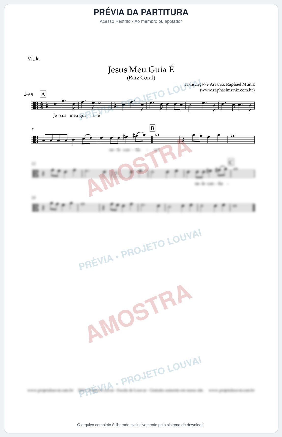 Prévia protegida da primeira página da partitura Partitura para Viola - Jesus Meu Guia É - Raiz Coral